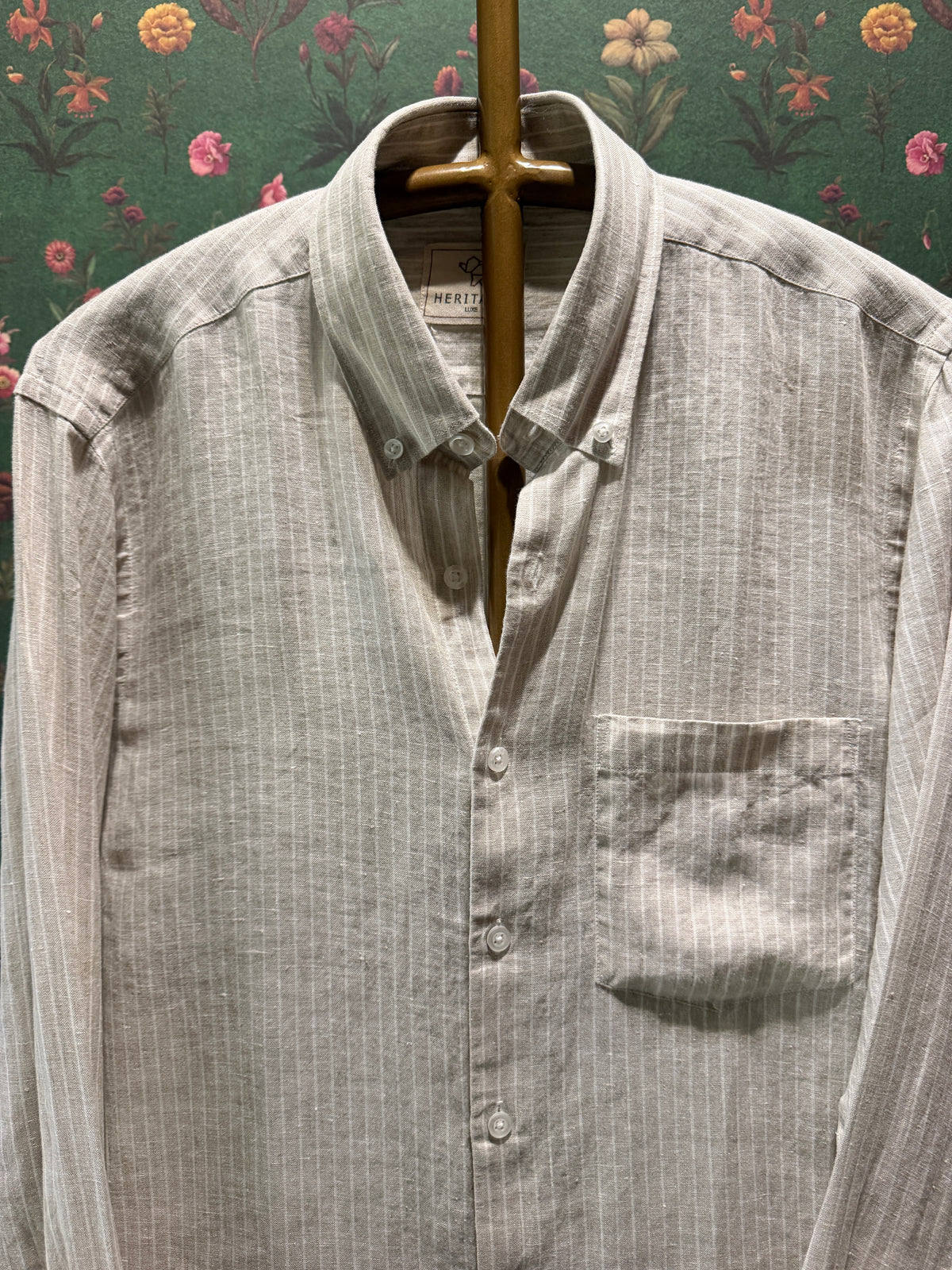 Men’s Ivory Printed Pure Linen Full Sleeves Shirt