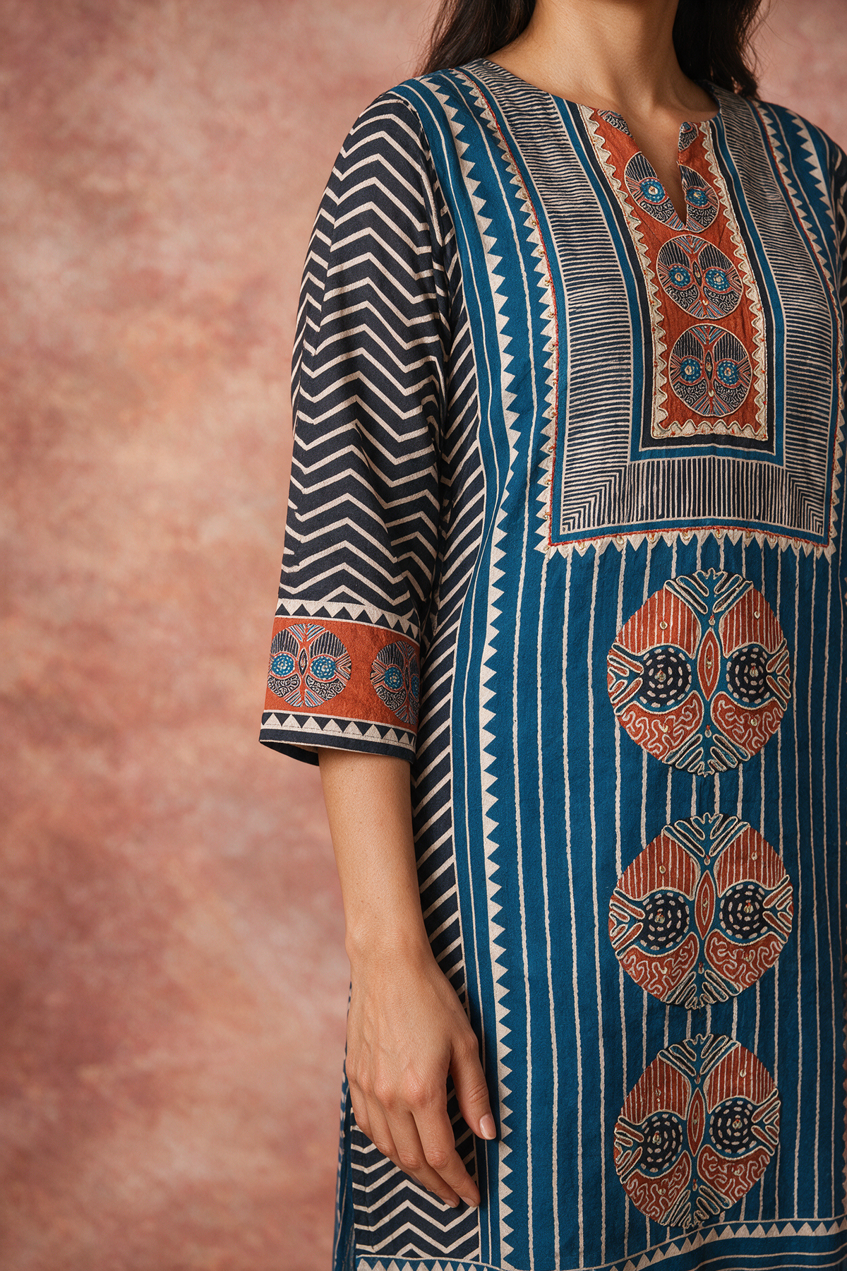 Indigo Motif Printed Muslin Suit Set