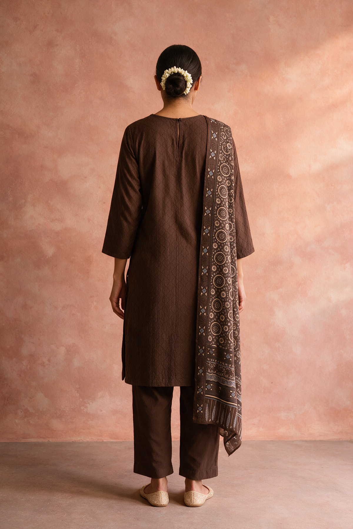 Chocolate Brown Embroidered Pure Cotton Suit Set