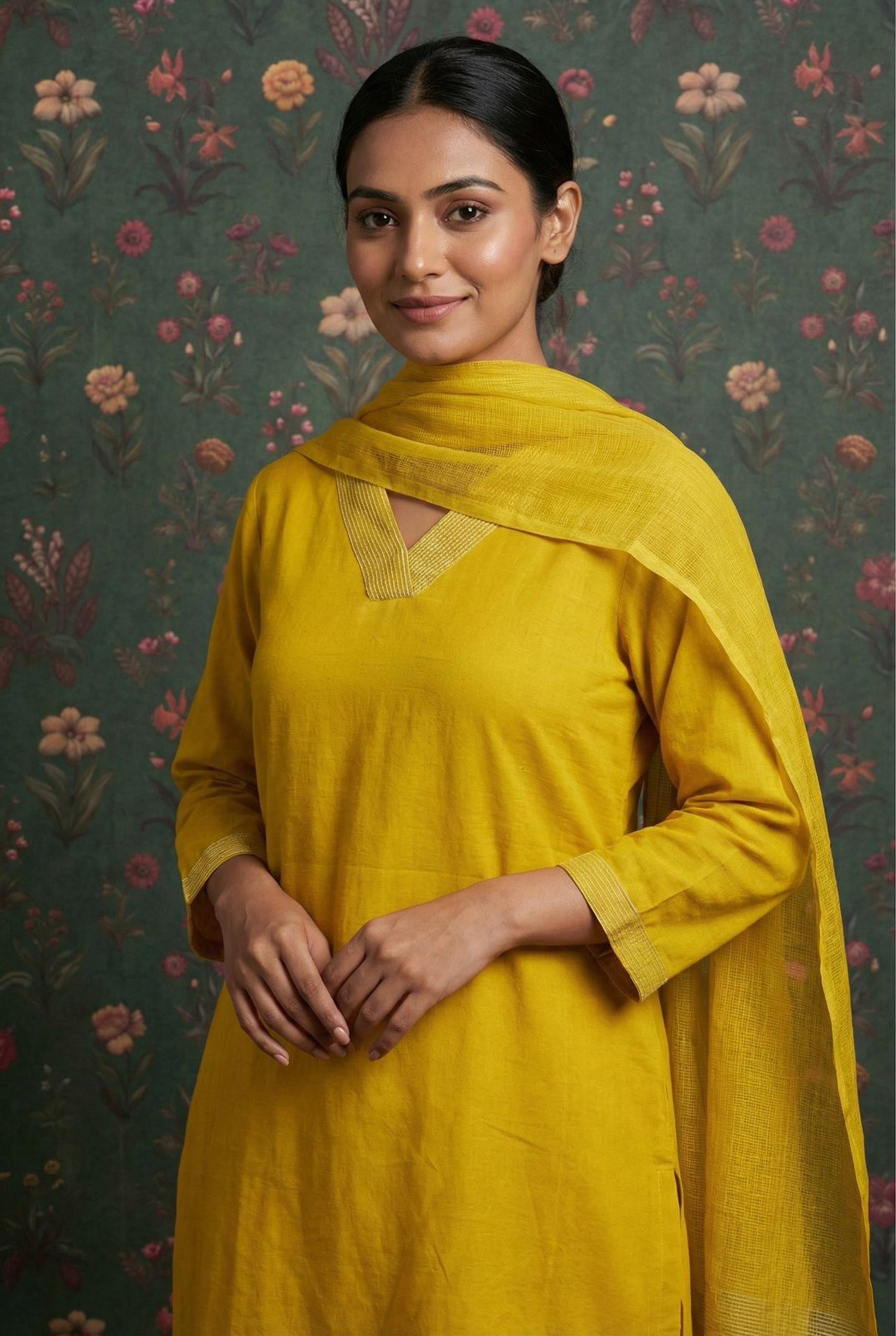 Tailored Yellow Cotton Suit Set | HER-529