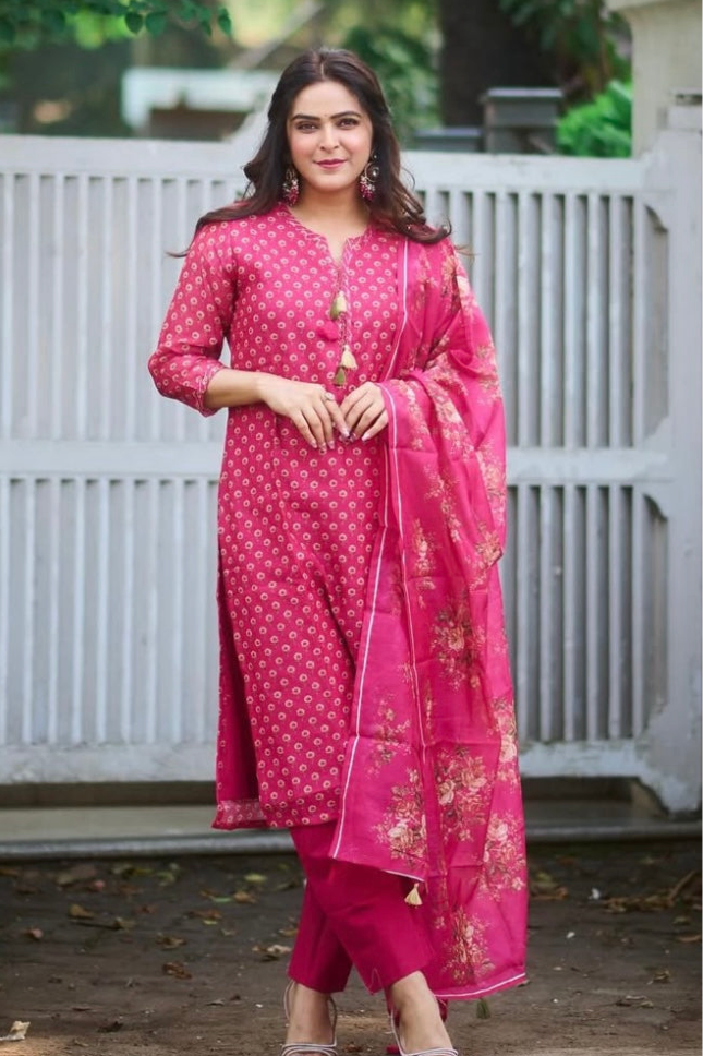 Dark Pink Chanderi Suit Set | HER-410