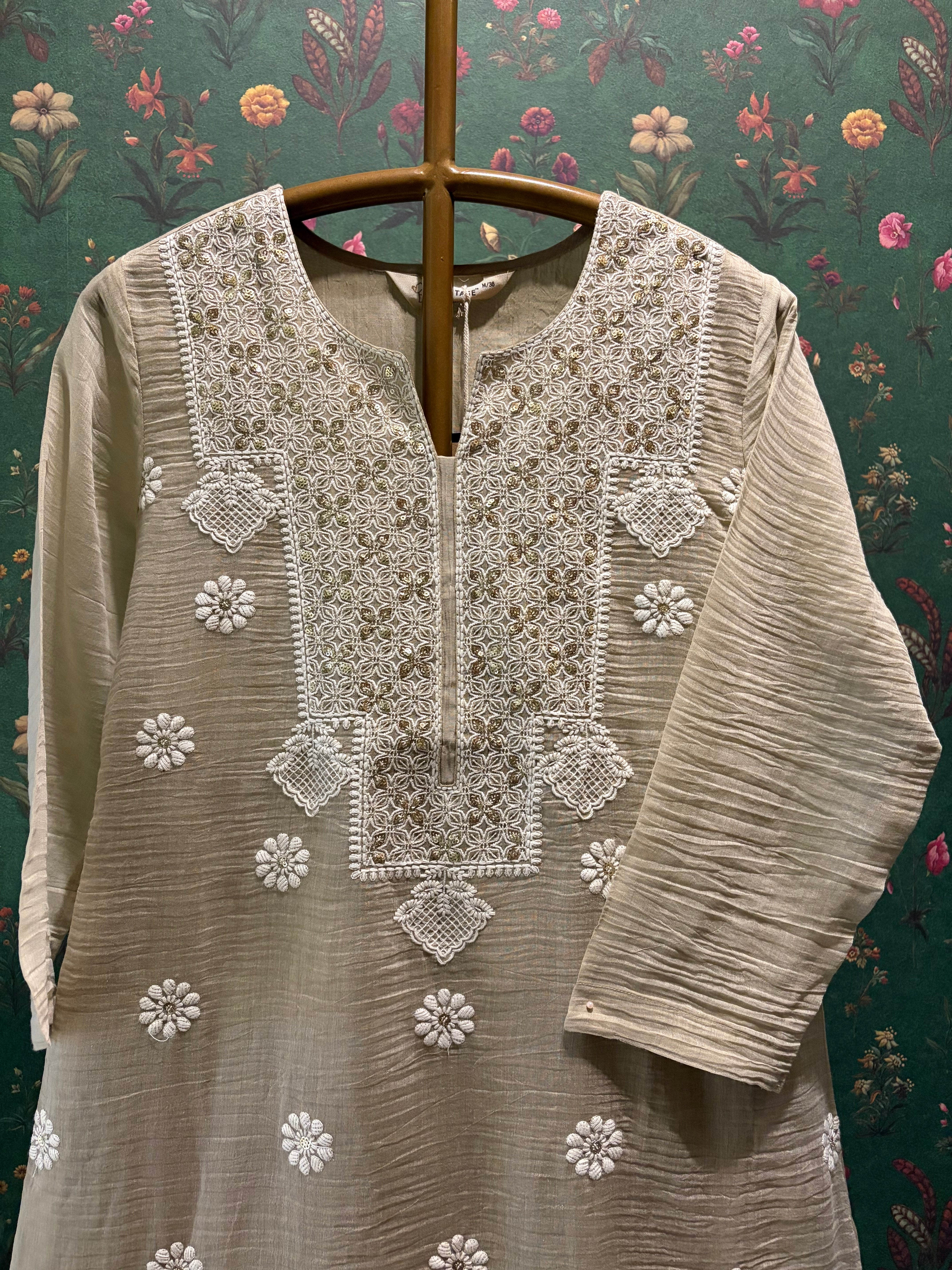 Sand Beige Embroidered Kurta/Co-ord Set | HER-779