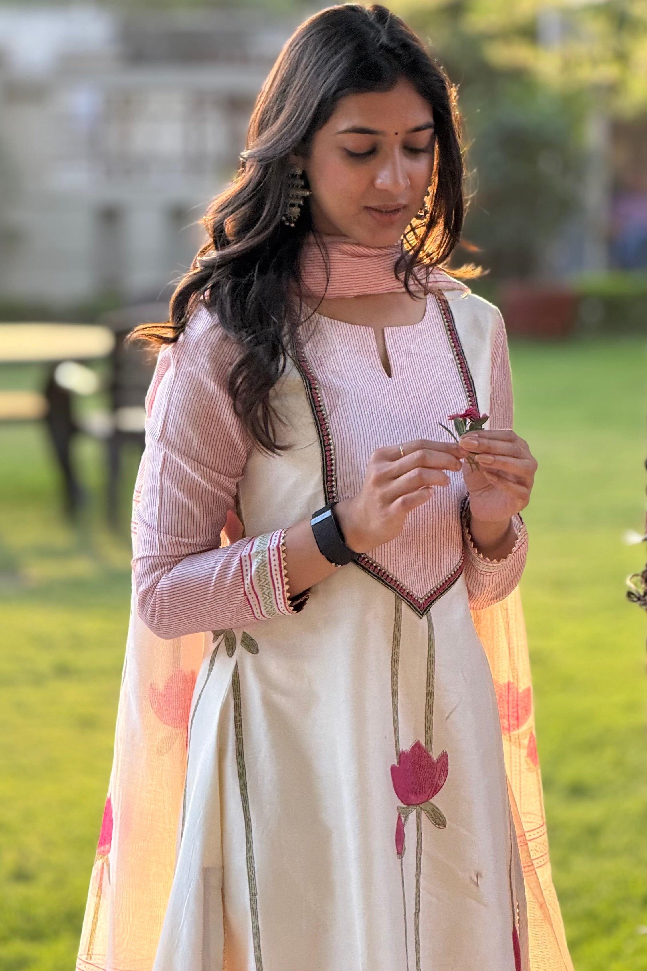 Ivory Lotus Pure Chanderi A-Line Suit Set