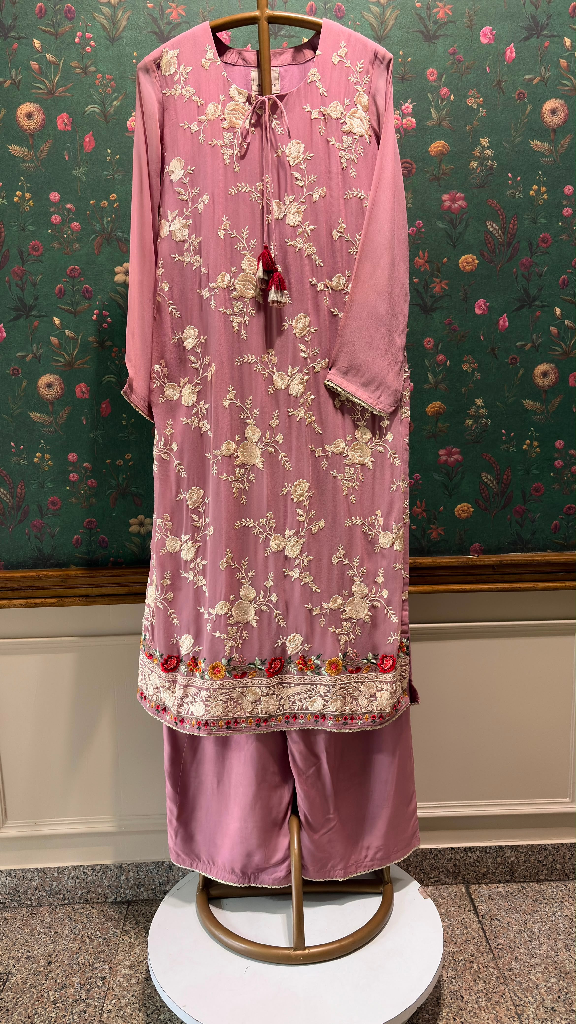 Dusty Rose Floral Embroidered Georgette Suit Set
