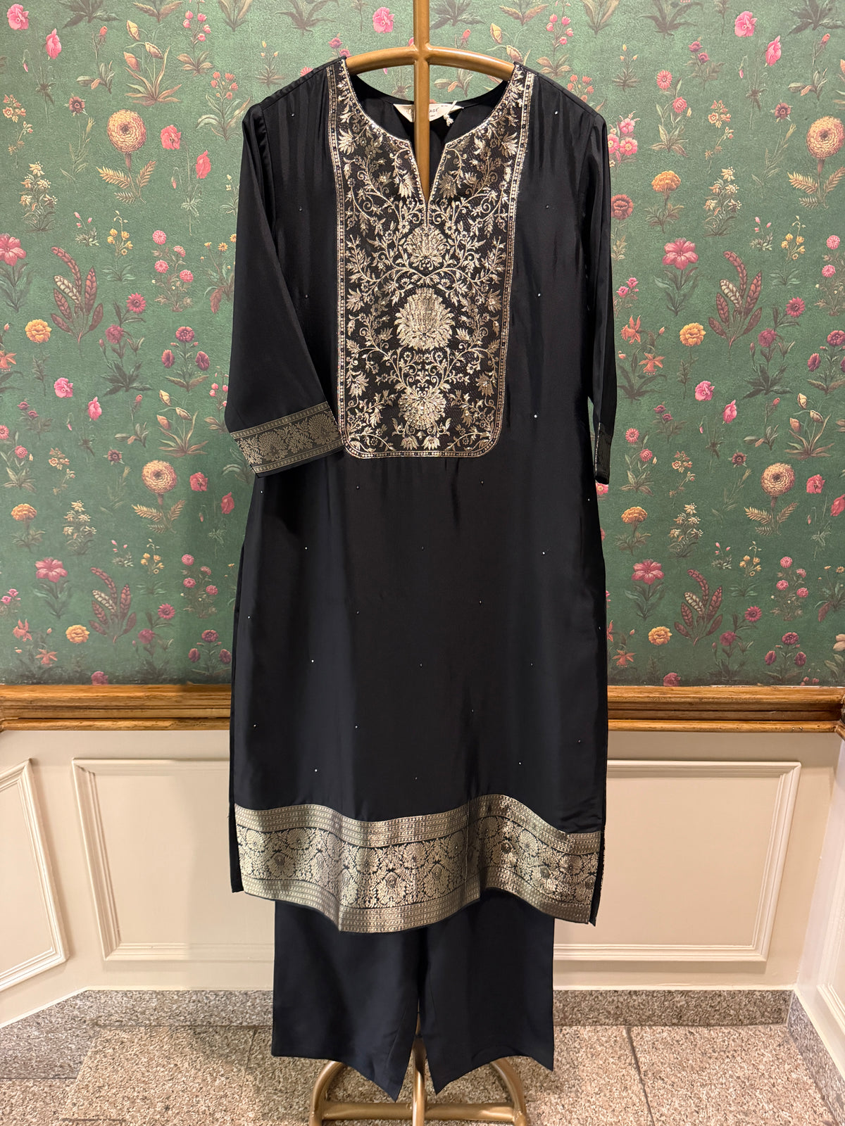 Black Dola Silk Zari Embroidered Suit Set
