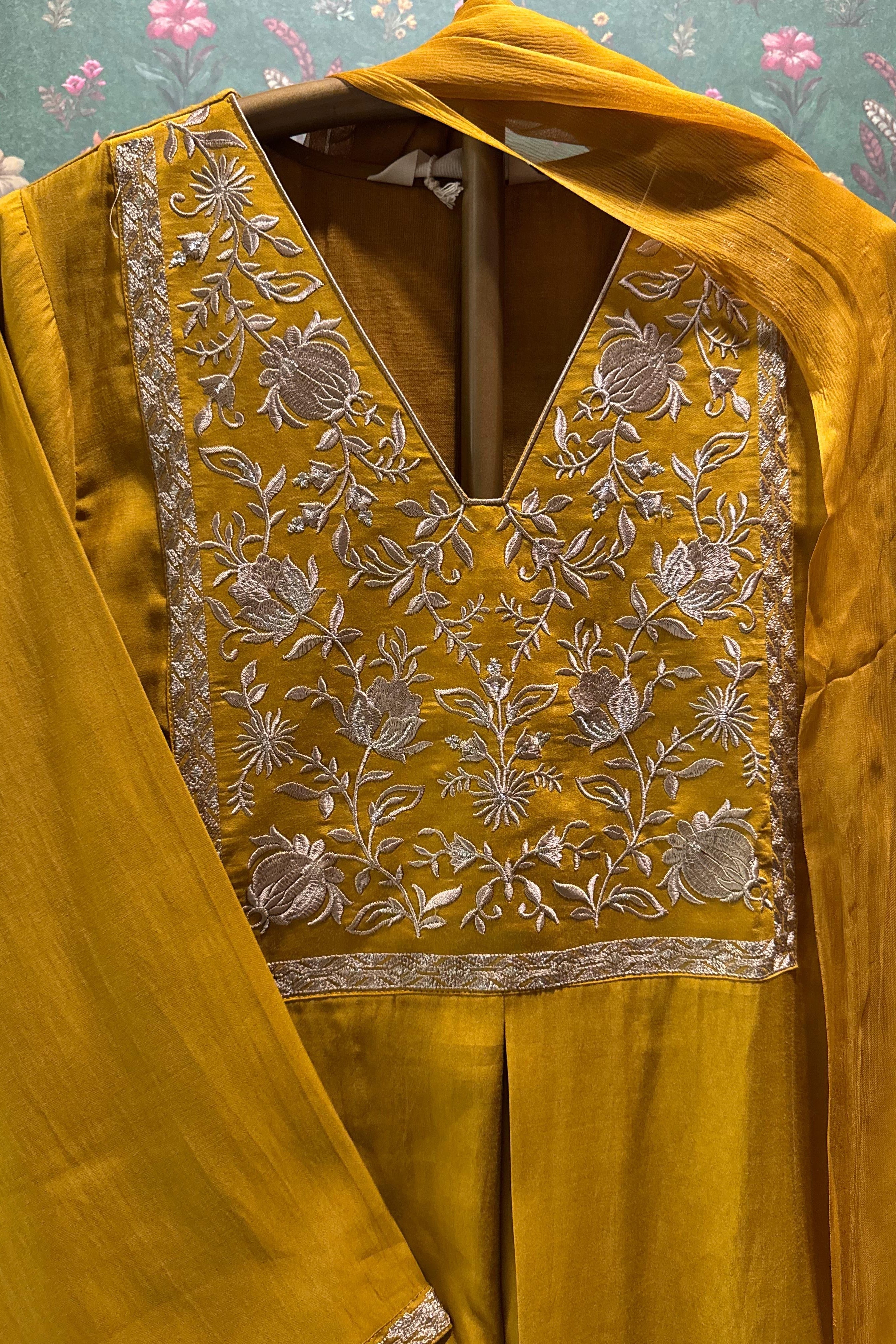 Saanjh Mustard Modal Silk Embroidered Suit Set | HER-553