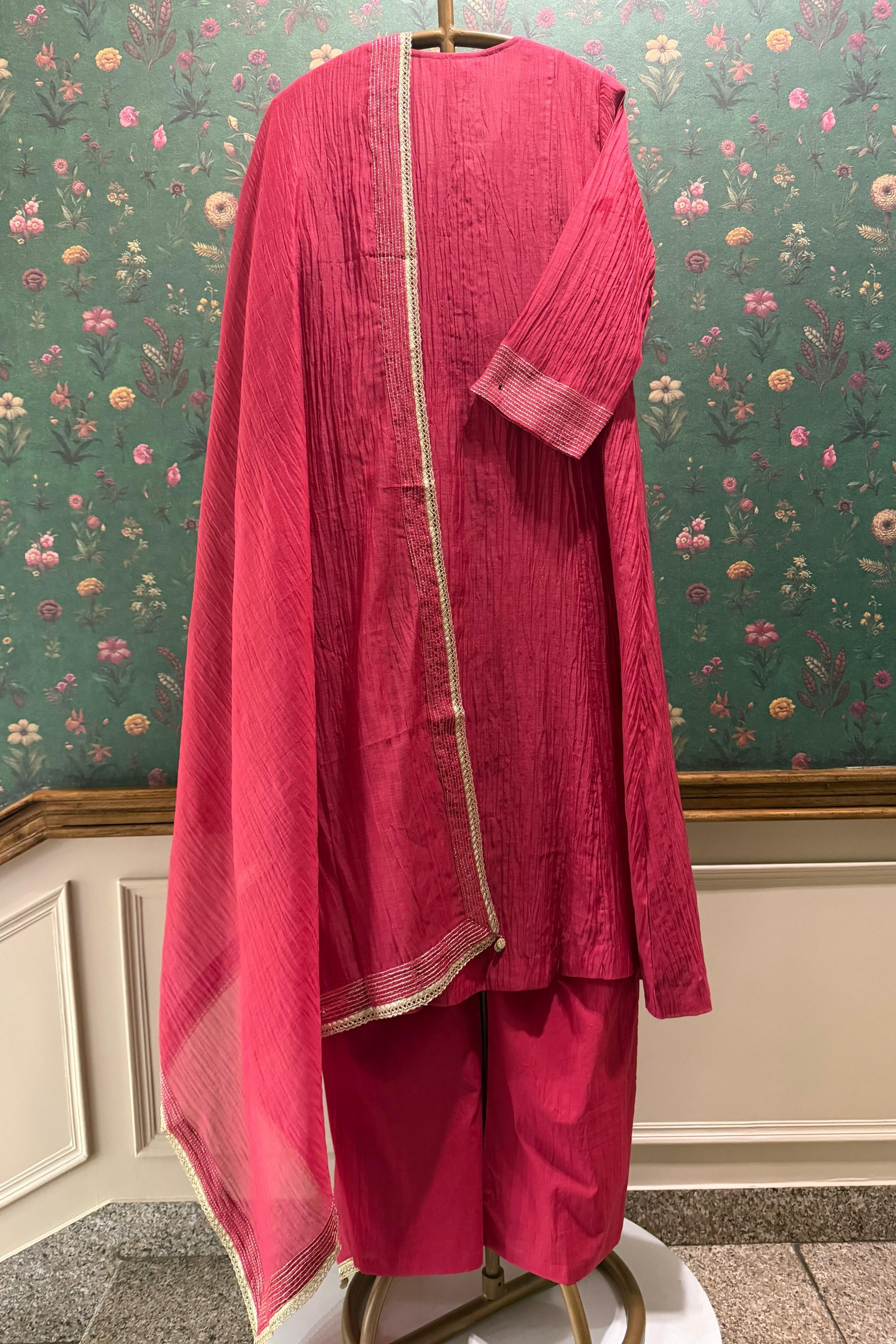Meher Handcrafted Mul Chanderi A-Line Suit Set | HER-621