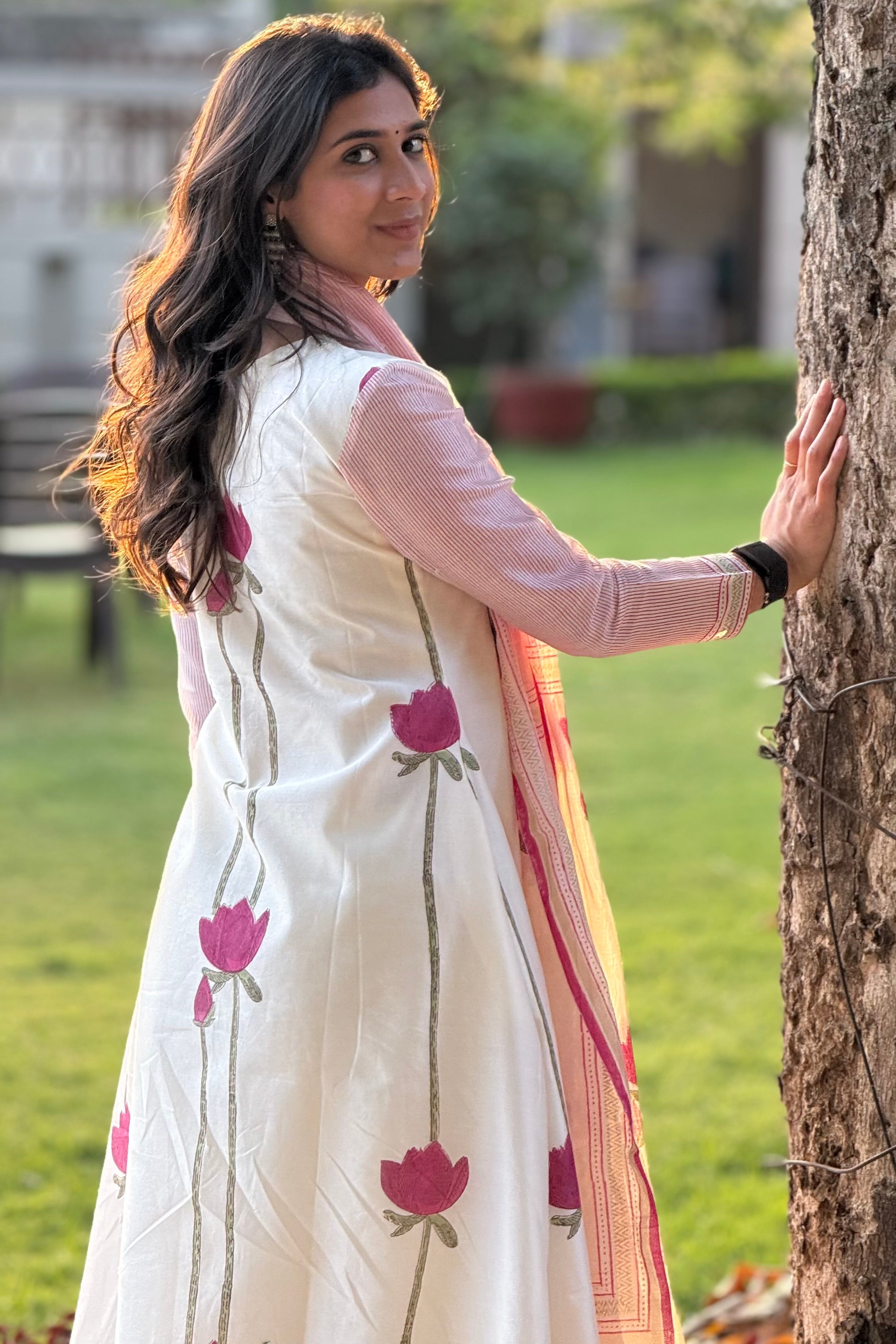 Ivory Lotus Pure Chanderi A-Line Suit Set