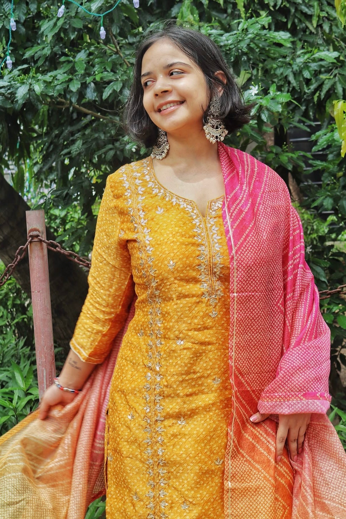 Bandhej Bagh Mustard Yellow Chanderi Suit Set | HER-299