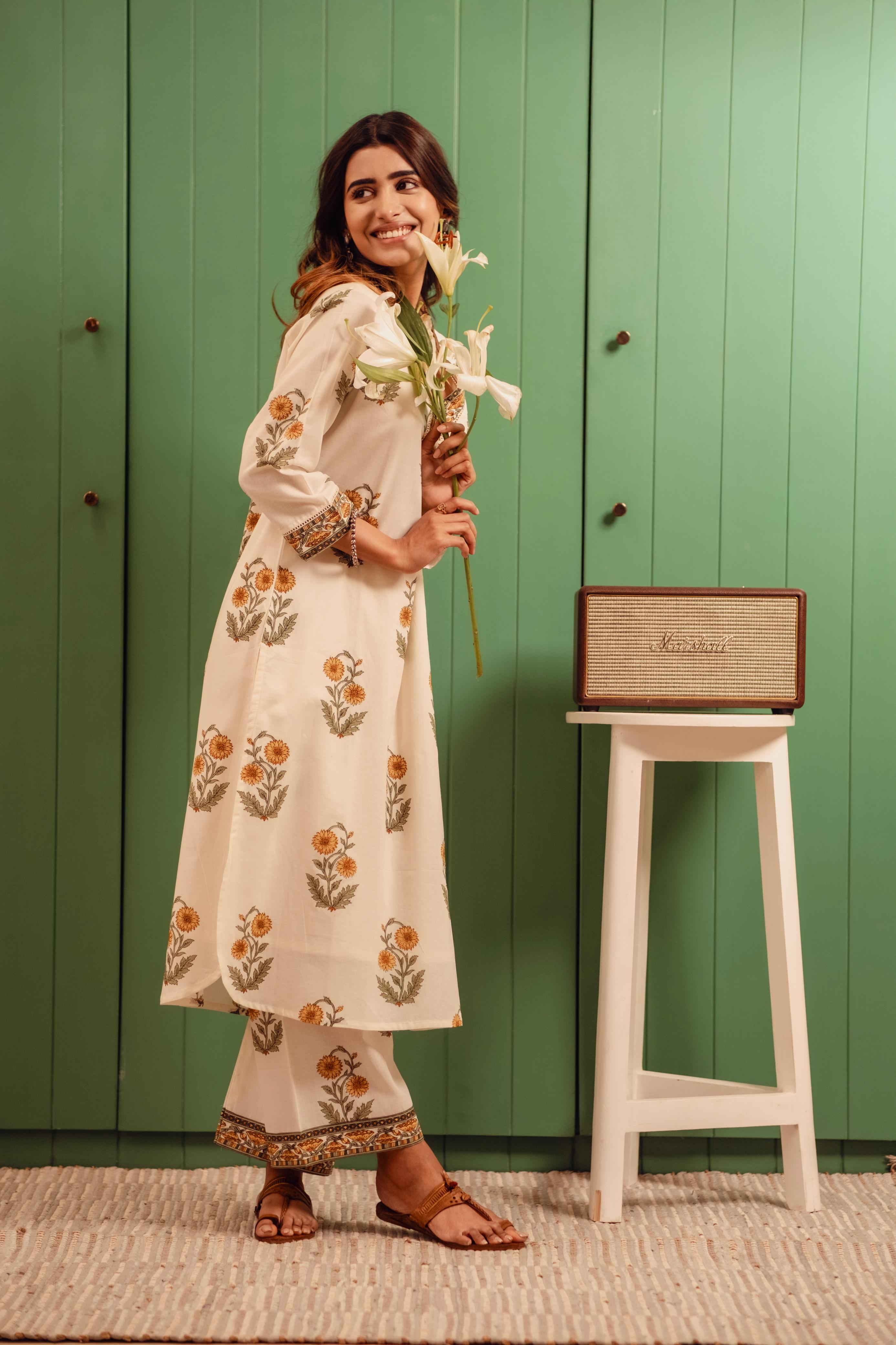 Marigold Whispers Cotton Kurta/Co-ord Set | HER-504