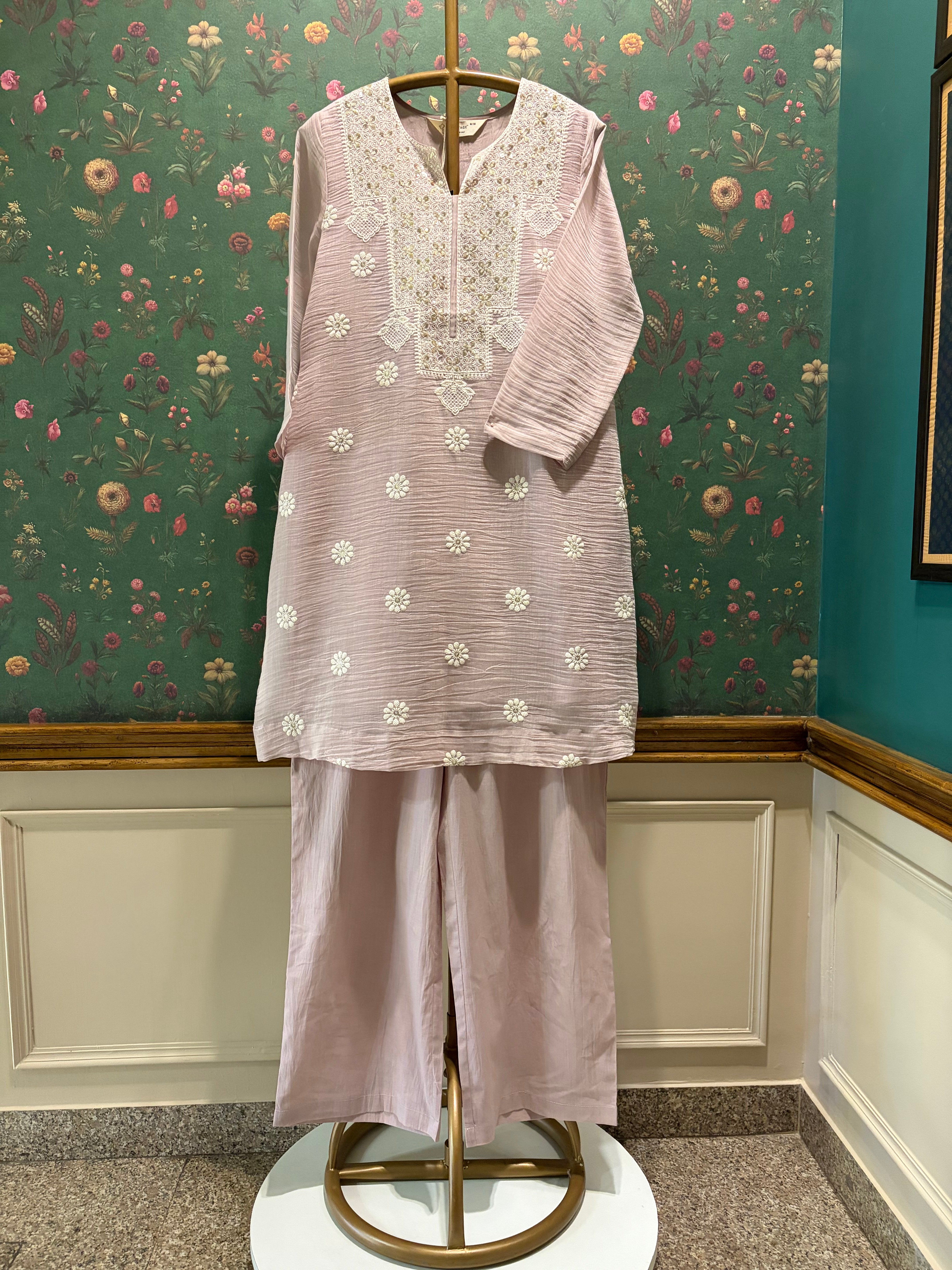 Soft Mauve Embroidered Kurta/Co-ord Set | HER-779