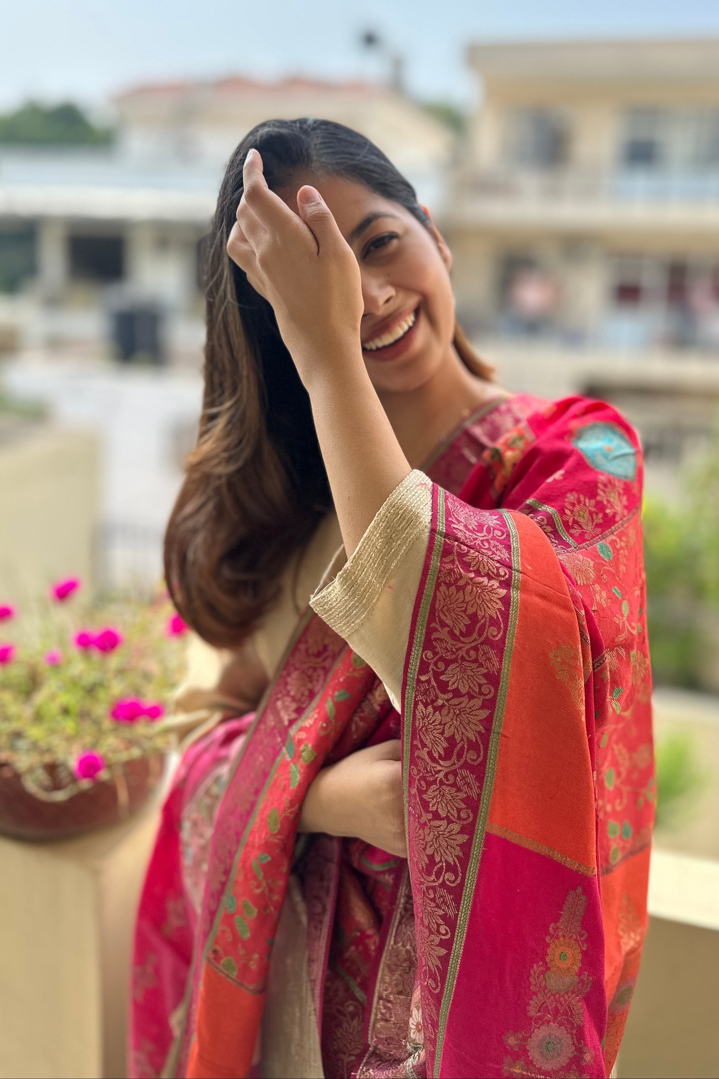 Zayna Gold Chanderi Suit Set with Banarasi Dupatta | HER-486