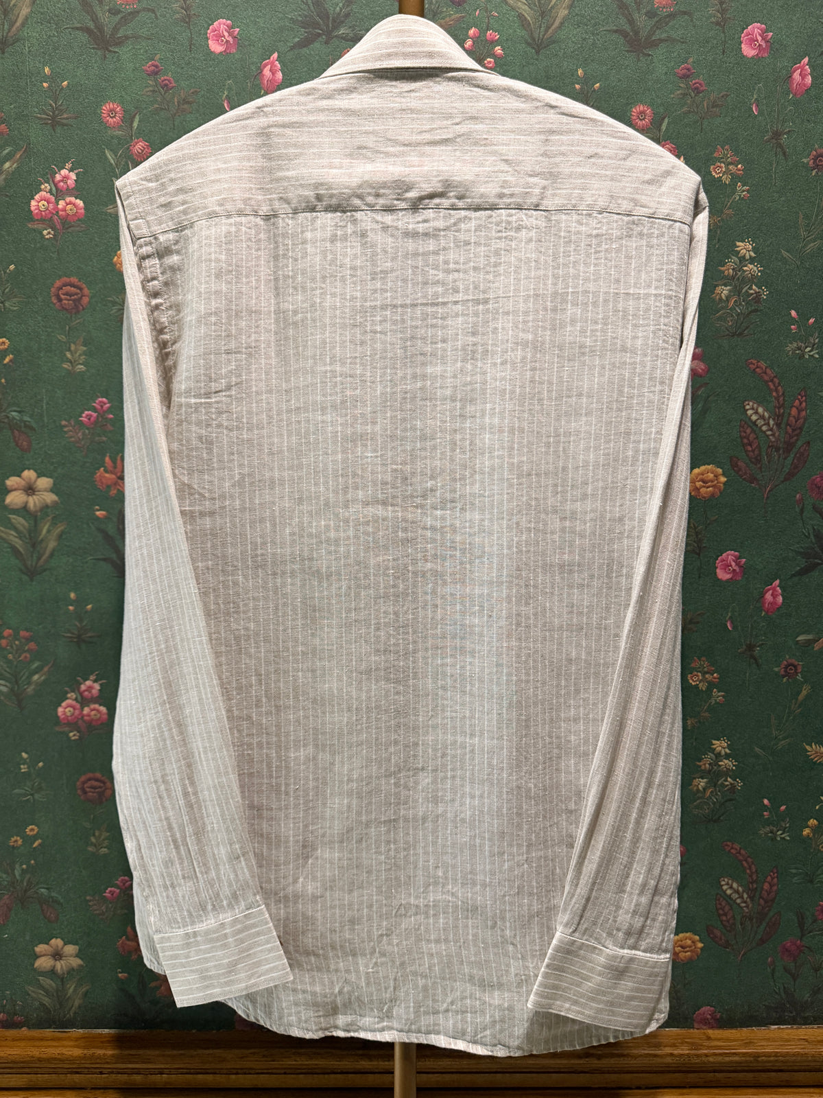 Men’s Ivory Printed Pure Linen Full Sleeves Shirt