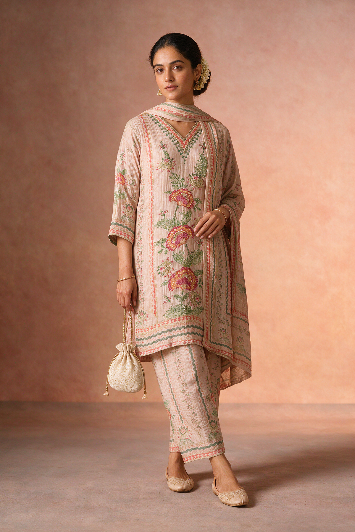 Blush Pink Floral Tissue Suit Set
