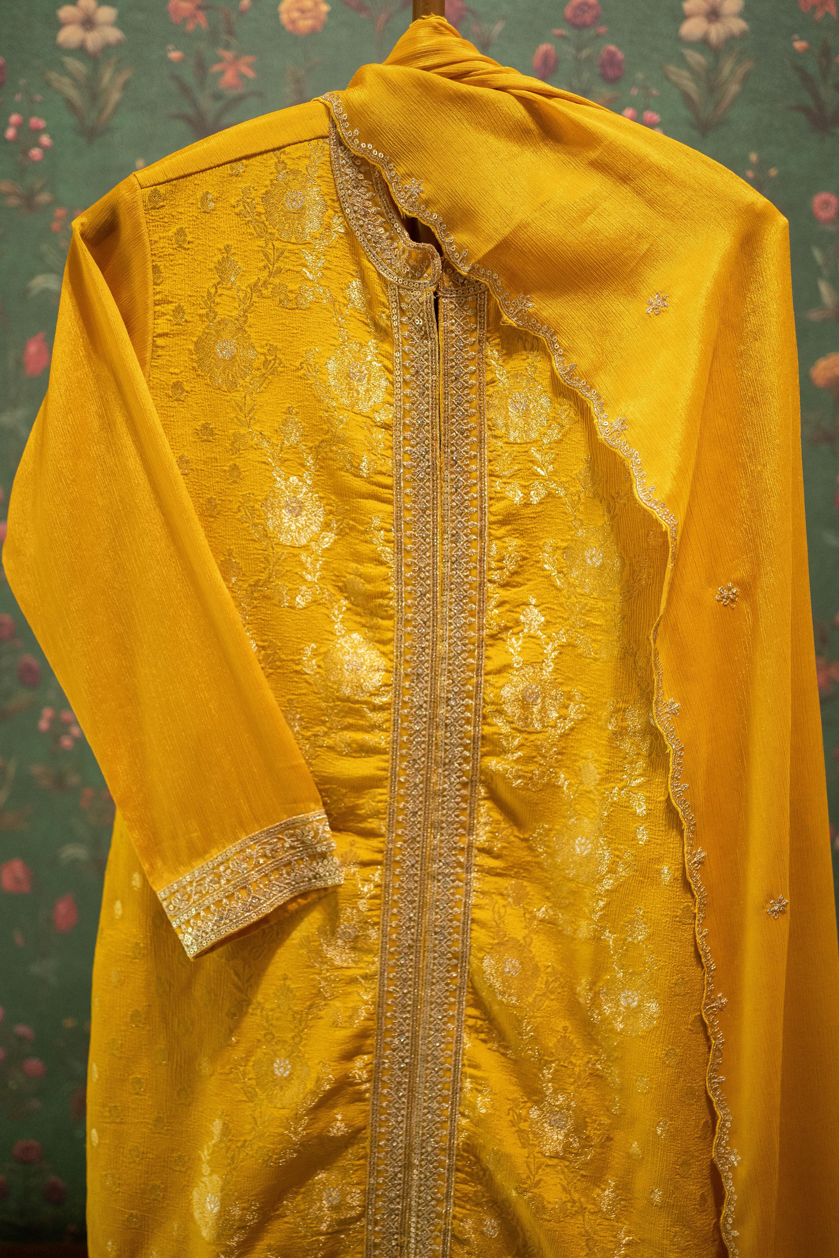 Heritage Mustard Yellow Banarasi Embroidered Suit Set | HER-563 YELLOW