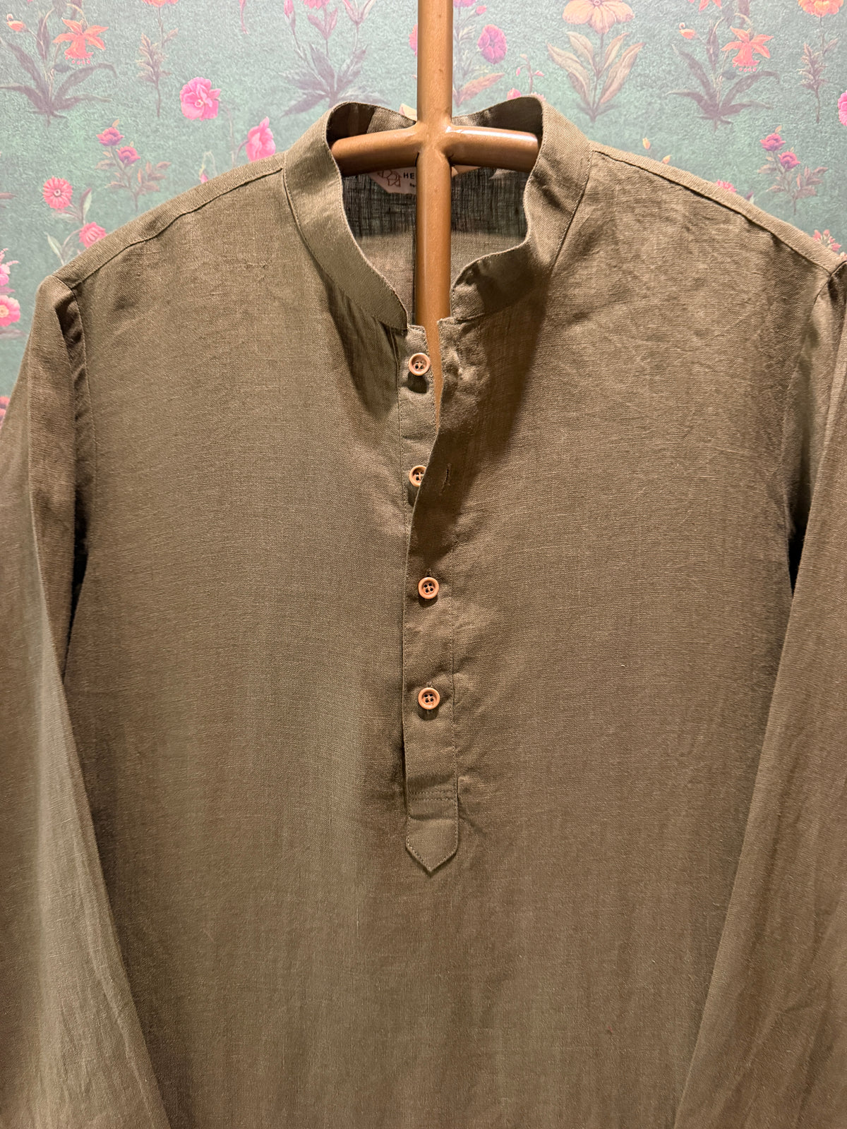 Men’s Pure Linen Kurta Pajama Set – Olive Green