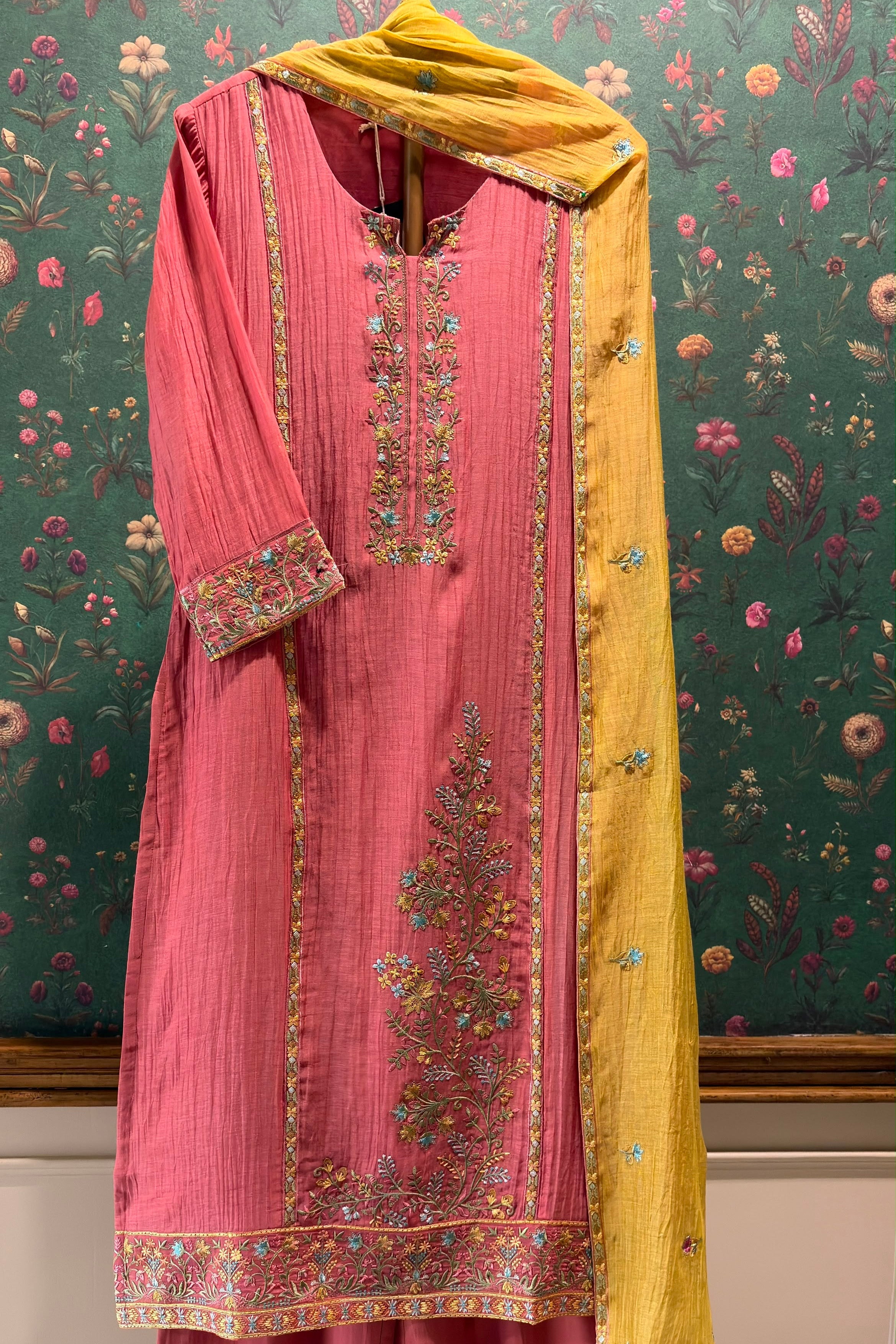 Rose Pink Mul-Chanderi Embroidered Suit Set | HER-780