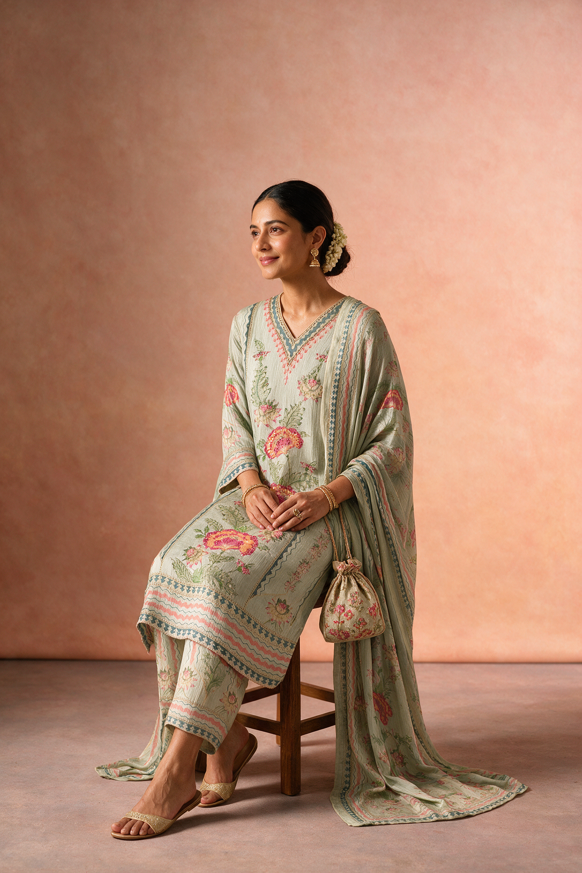Sage Green Floral Tissue Suit Set