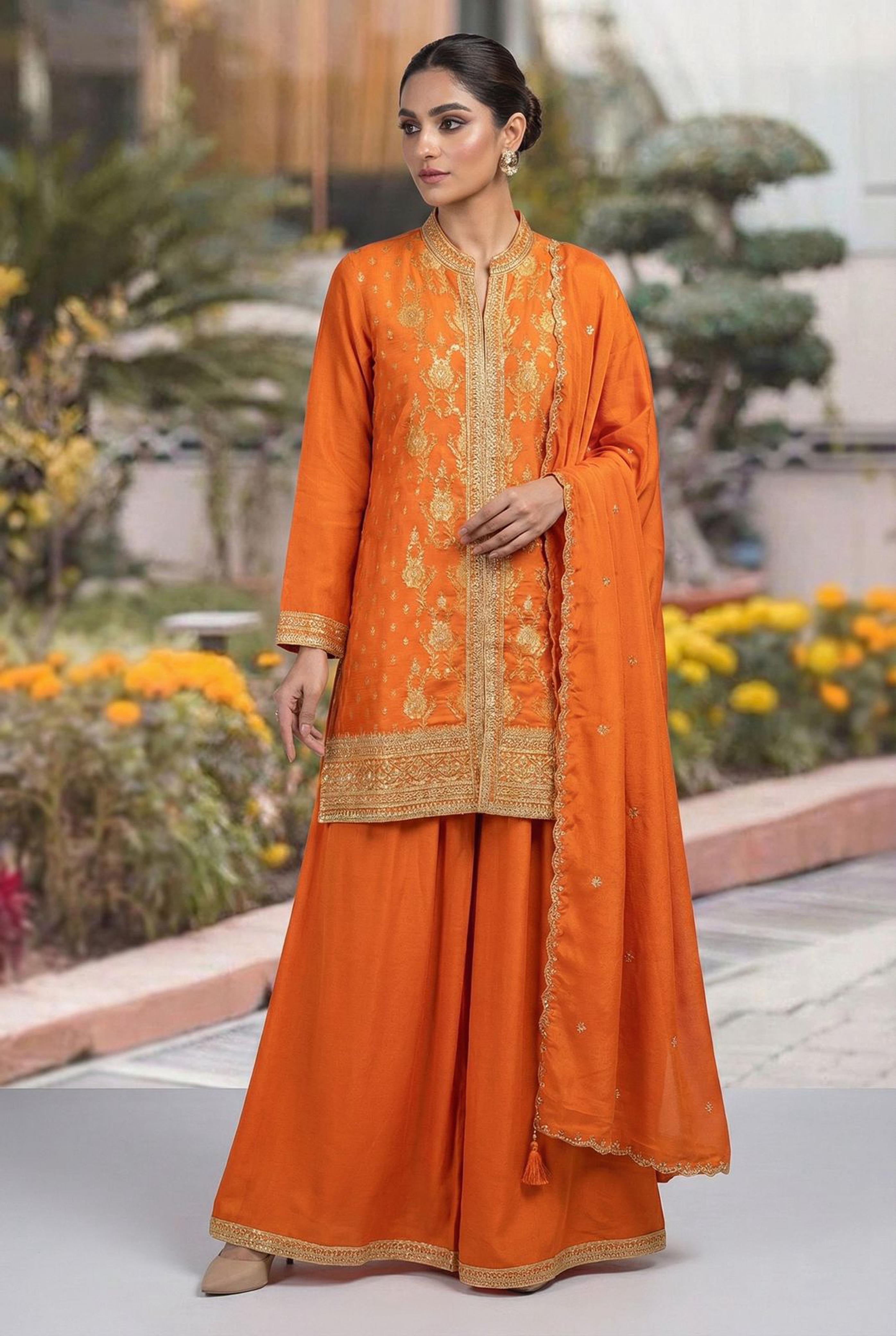 Heritage Rust Orange Banarasi Embroidered Suit Set | HER-563