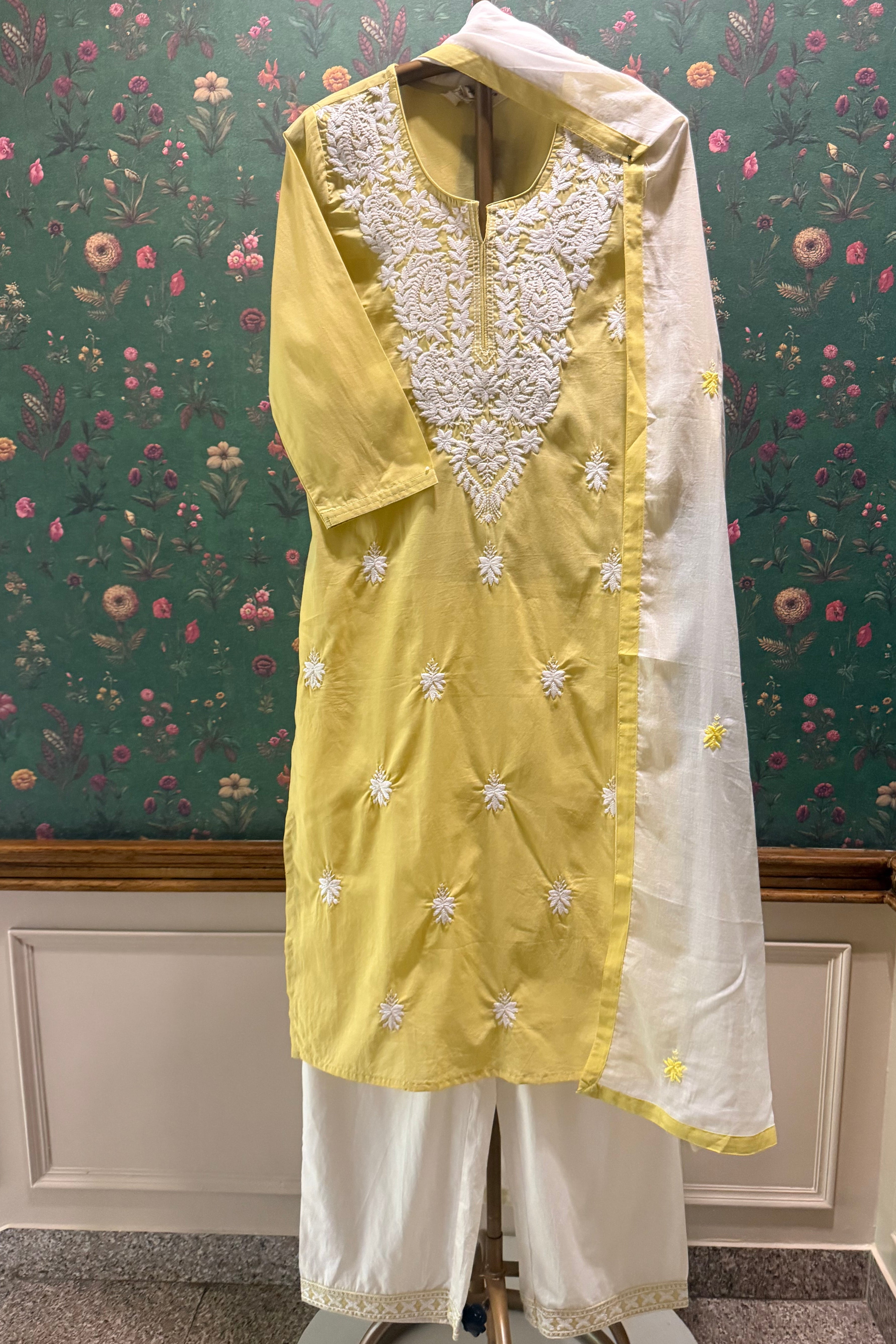 Pastel Yellow Chikankari Suit Set | HER-703