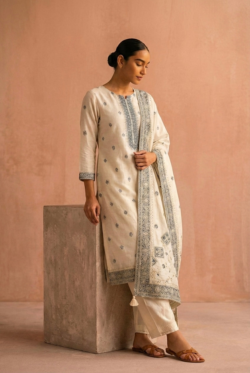 Noor-e-Ziya Ivory Suit Set | HER-658