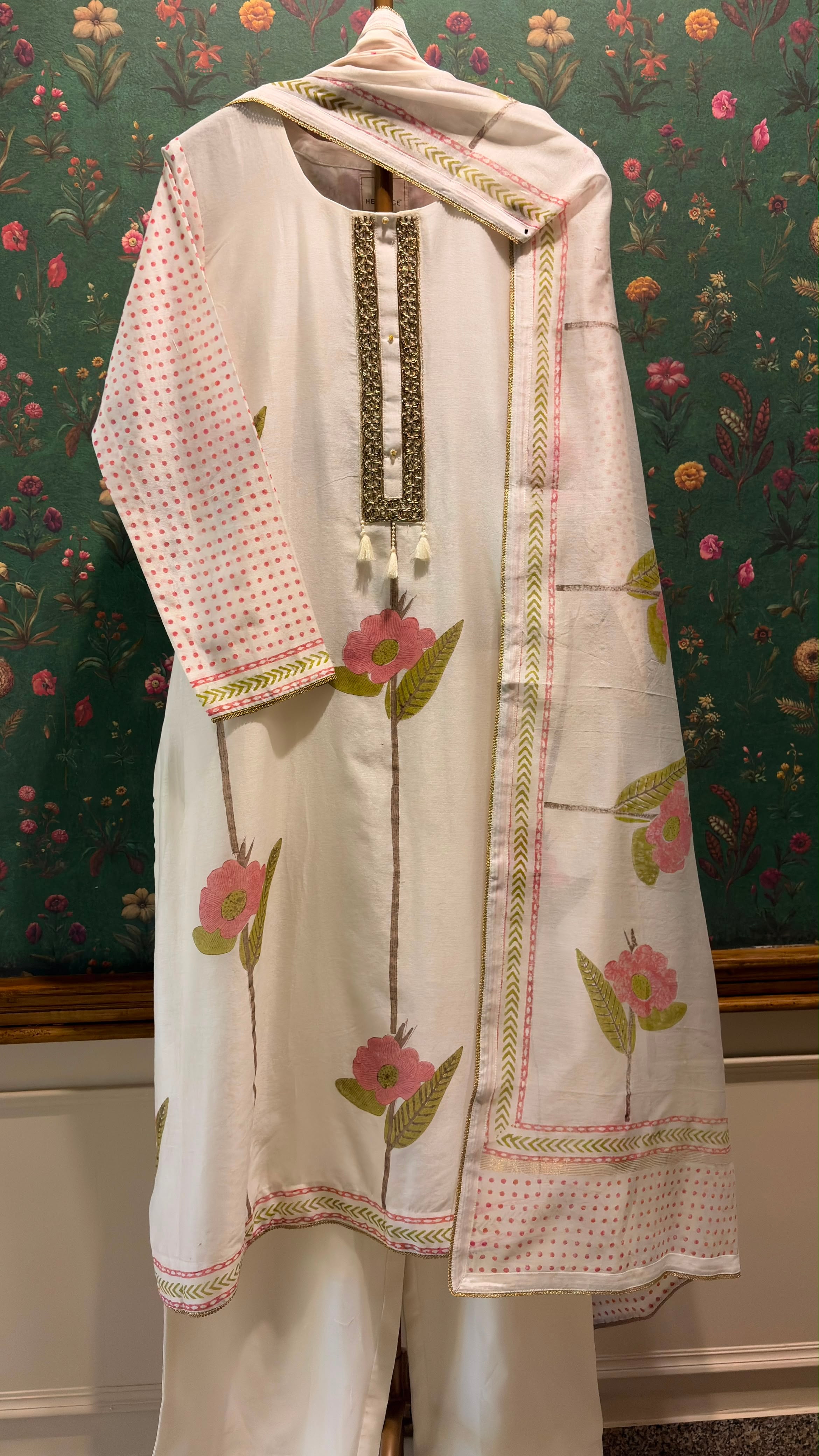 Ivory Floral Pure Chanderi Suit Set