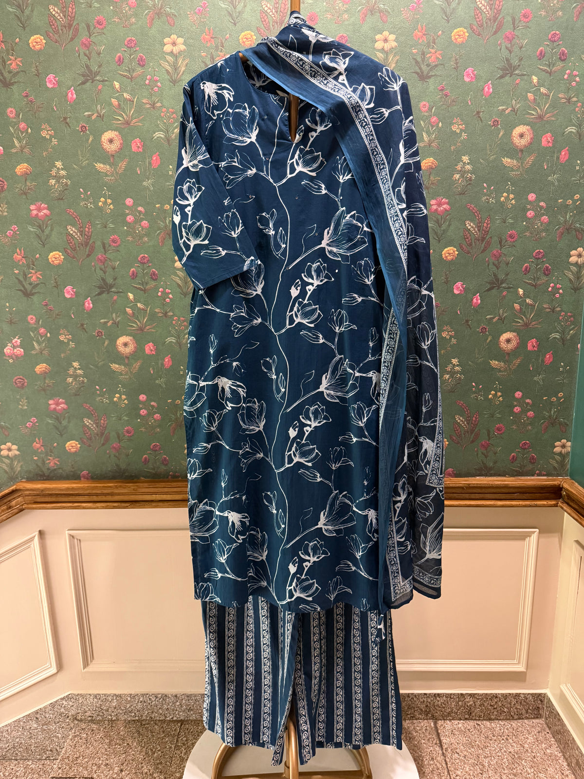 Blue Printed Suit Cotton Set | HER-728