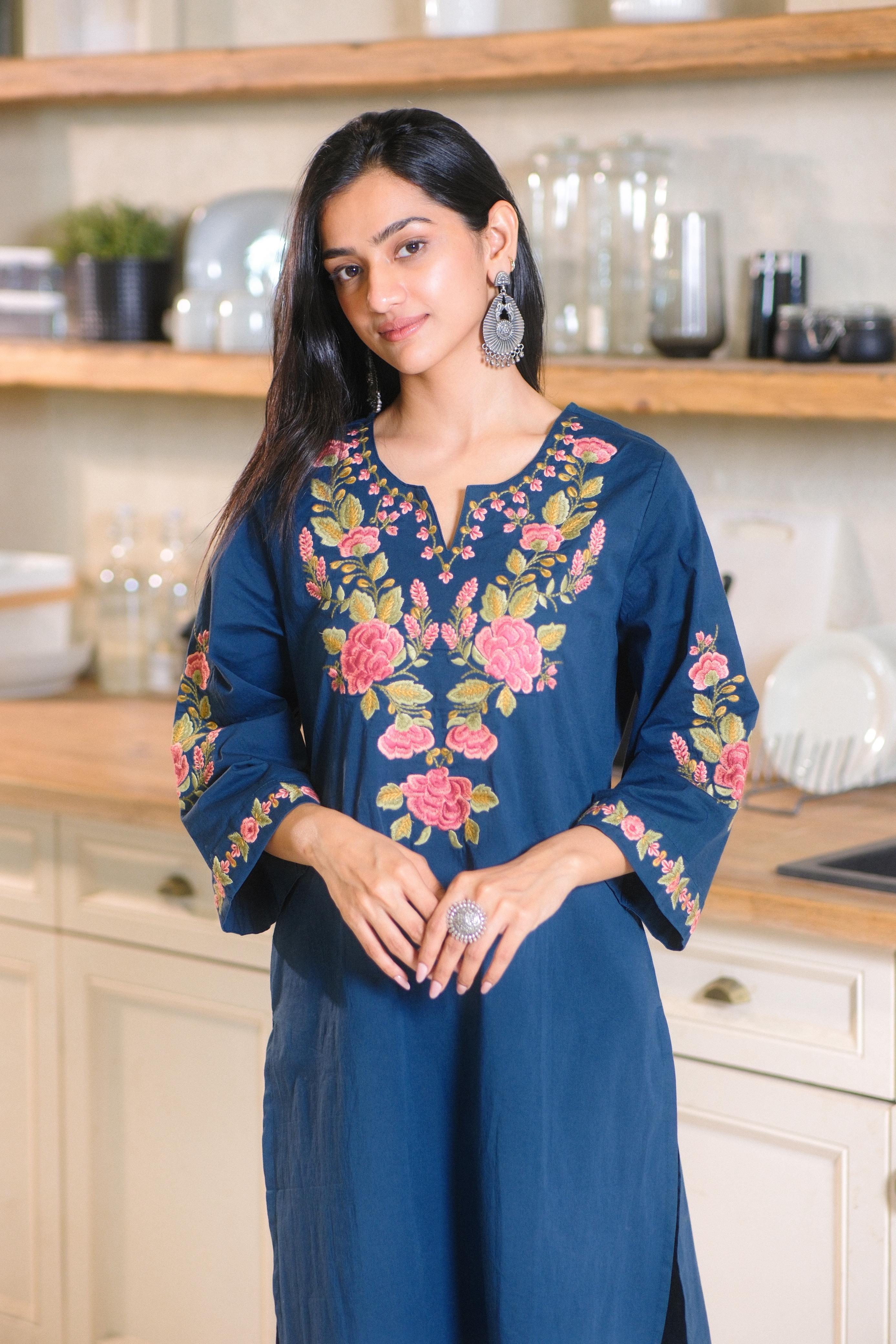 Teal Blue Embroidered Kurta Set | HER-721 x Prachi