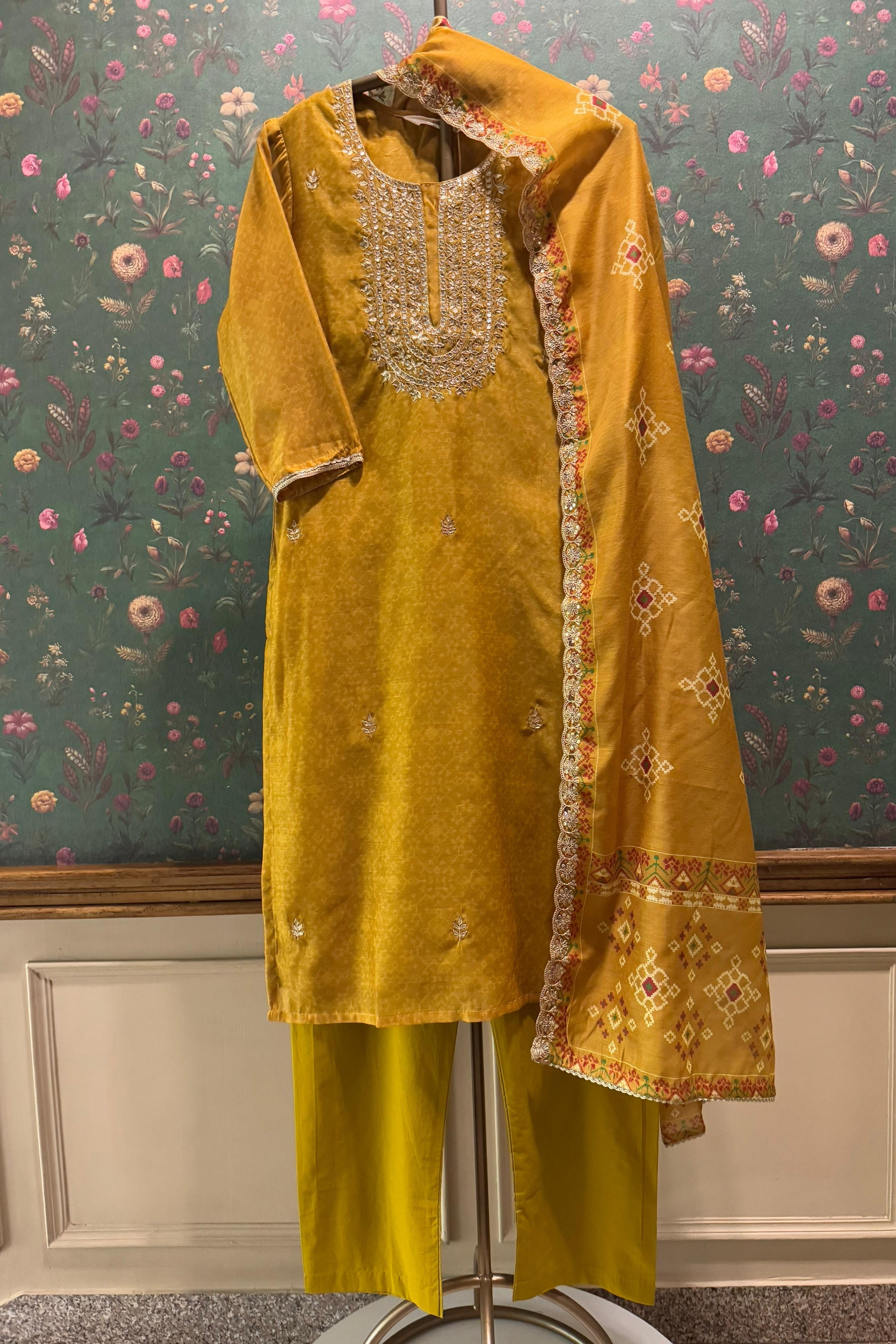 Falak Mustard Yellow Chanderi Suit Set | HER-413