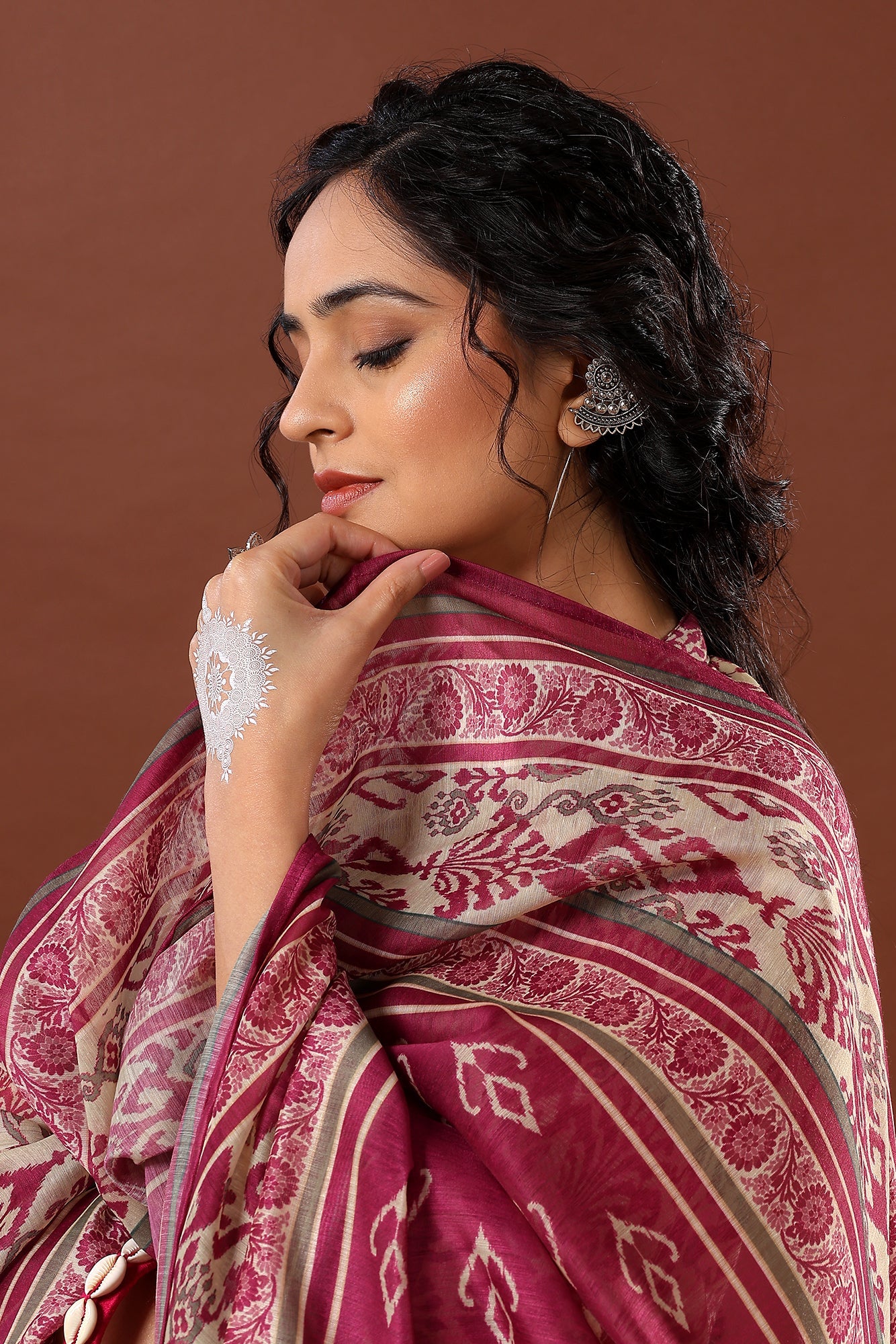 Mahek Wine Printed Chanderi Suit Set | HER-501