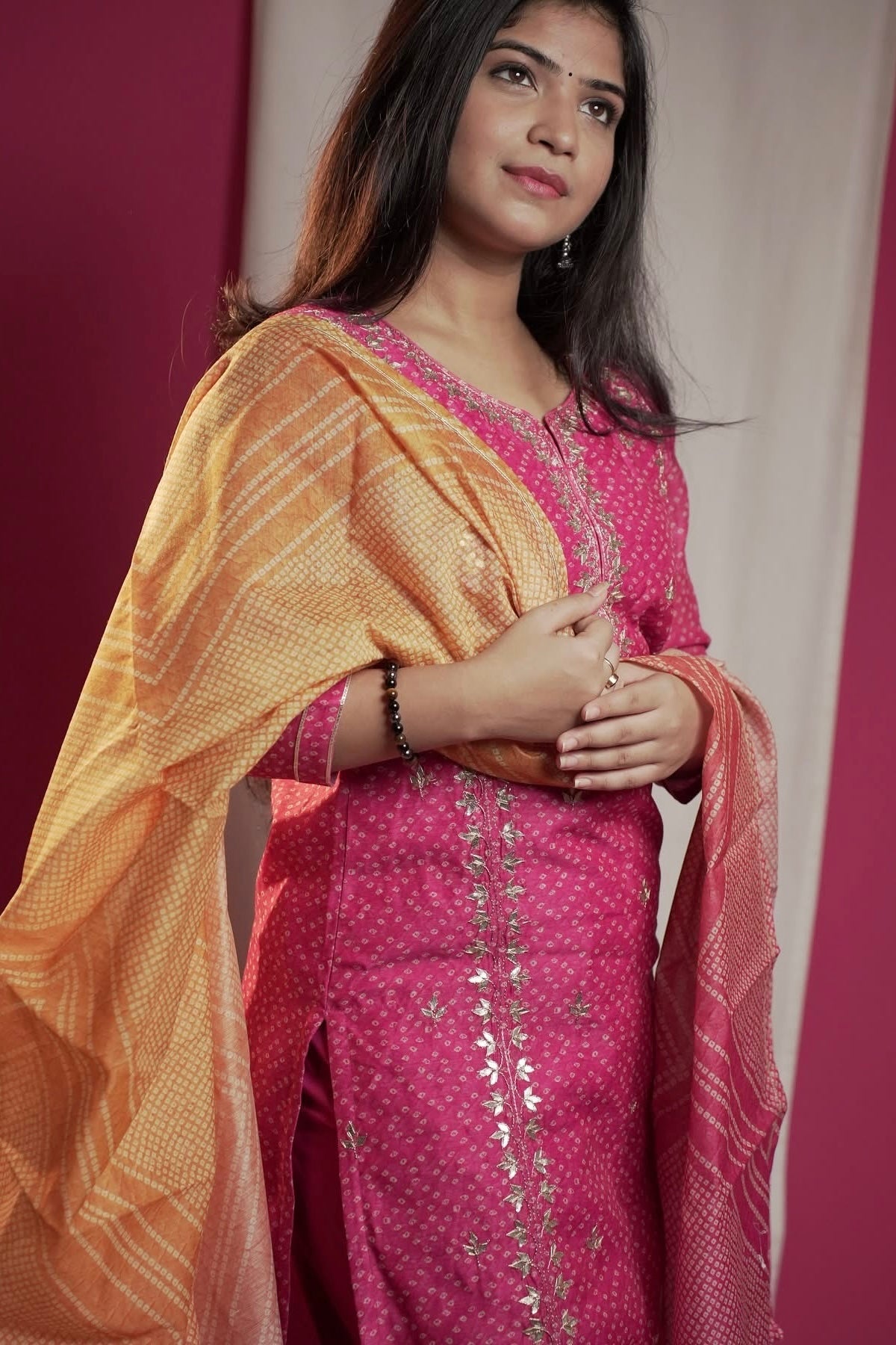 Bandhej Bagh Pink Chanderi Suit Set | HER-299