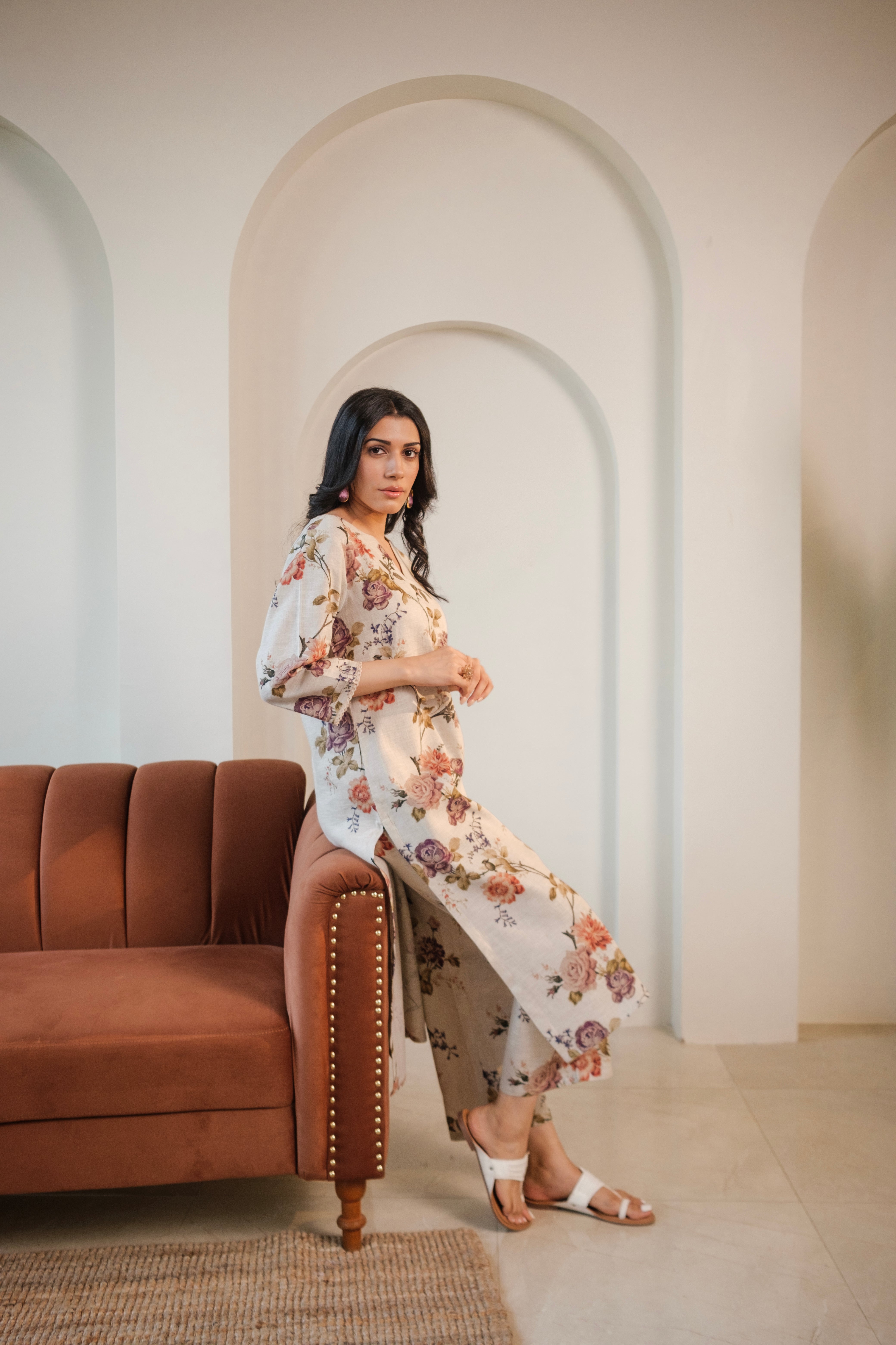 Rosalie Bloom Pure Linen Co-ord/Kurta Set | HER-465