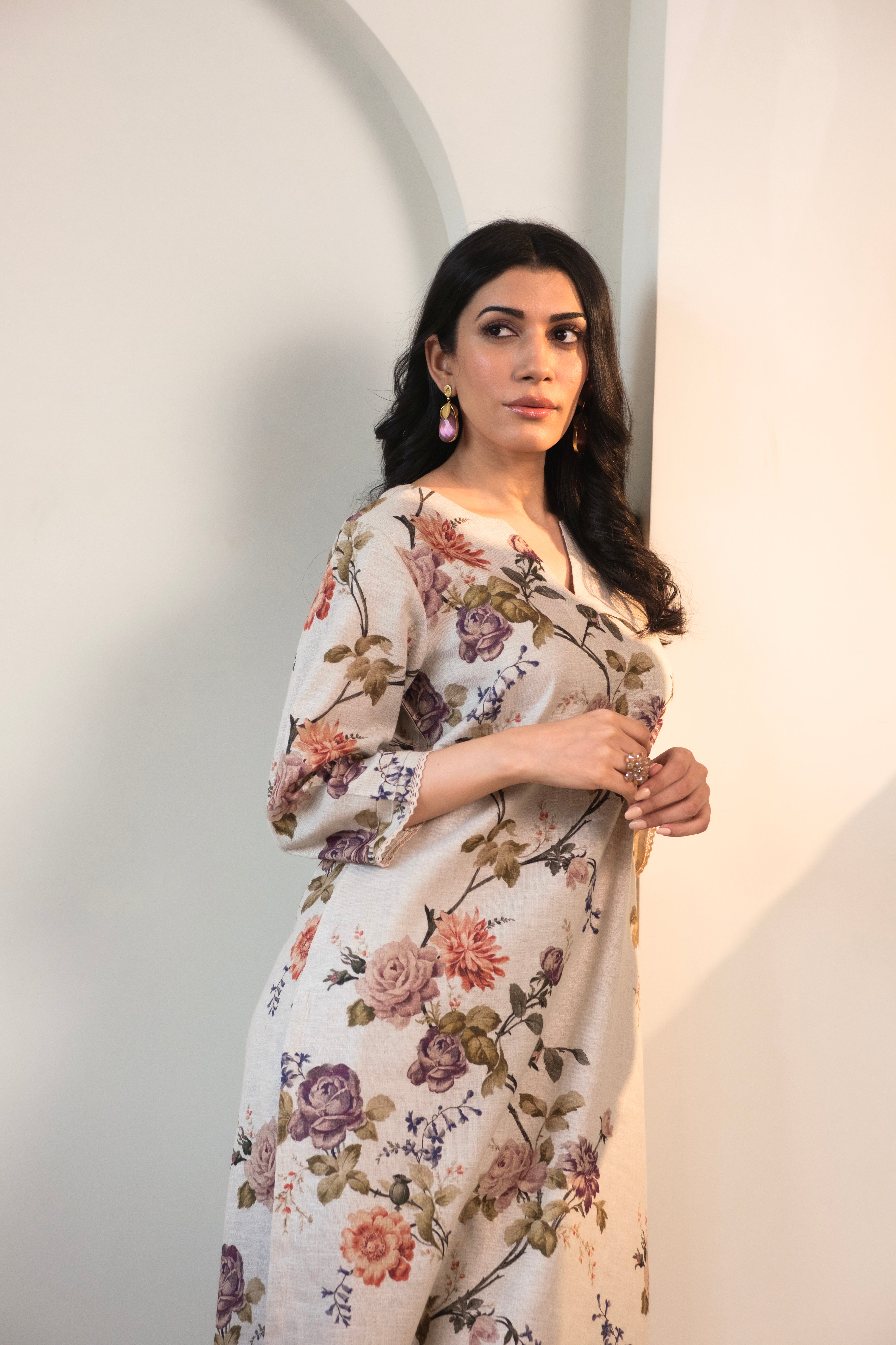 Rosalie Bloom Pure Linen Co-ord/Kurta Set | HER-465