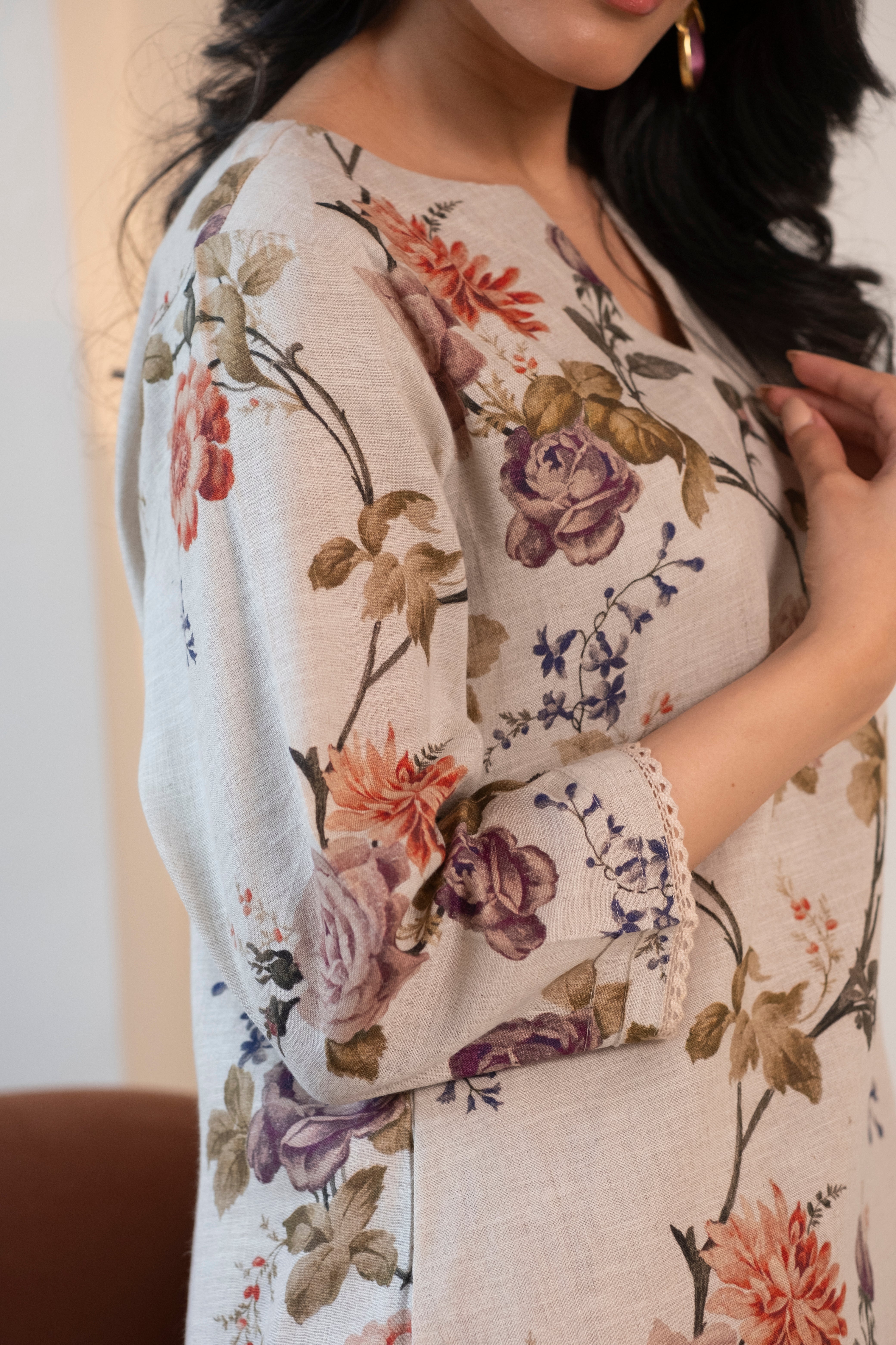 Rosalie Bloom Pure Linen Co-ord/Kurta Set | HER-465