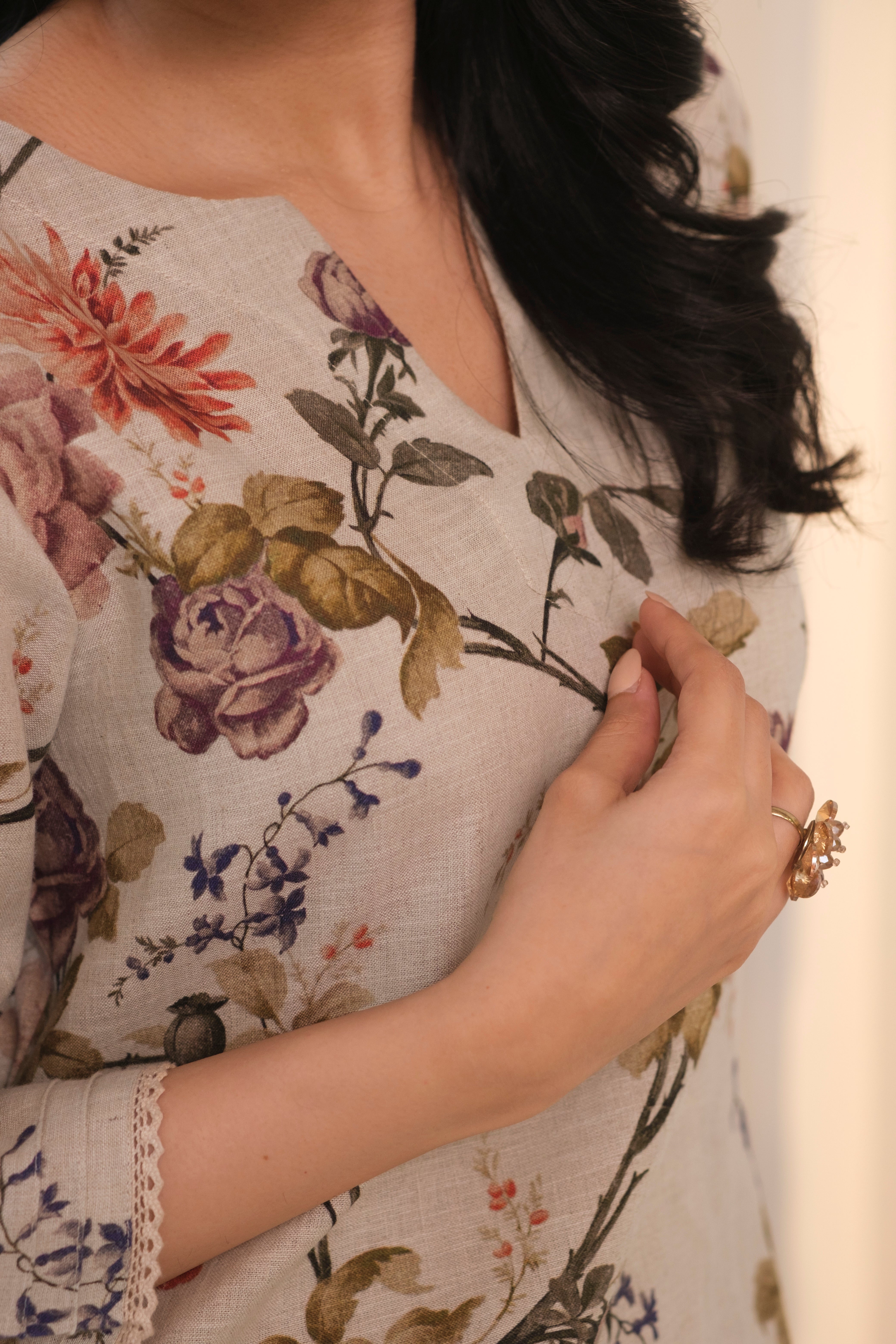 Rosalie Bloom Pure Linen Co-ord/Kurta Set | HER-465