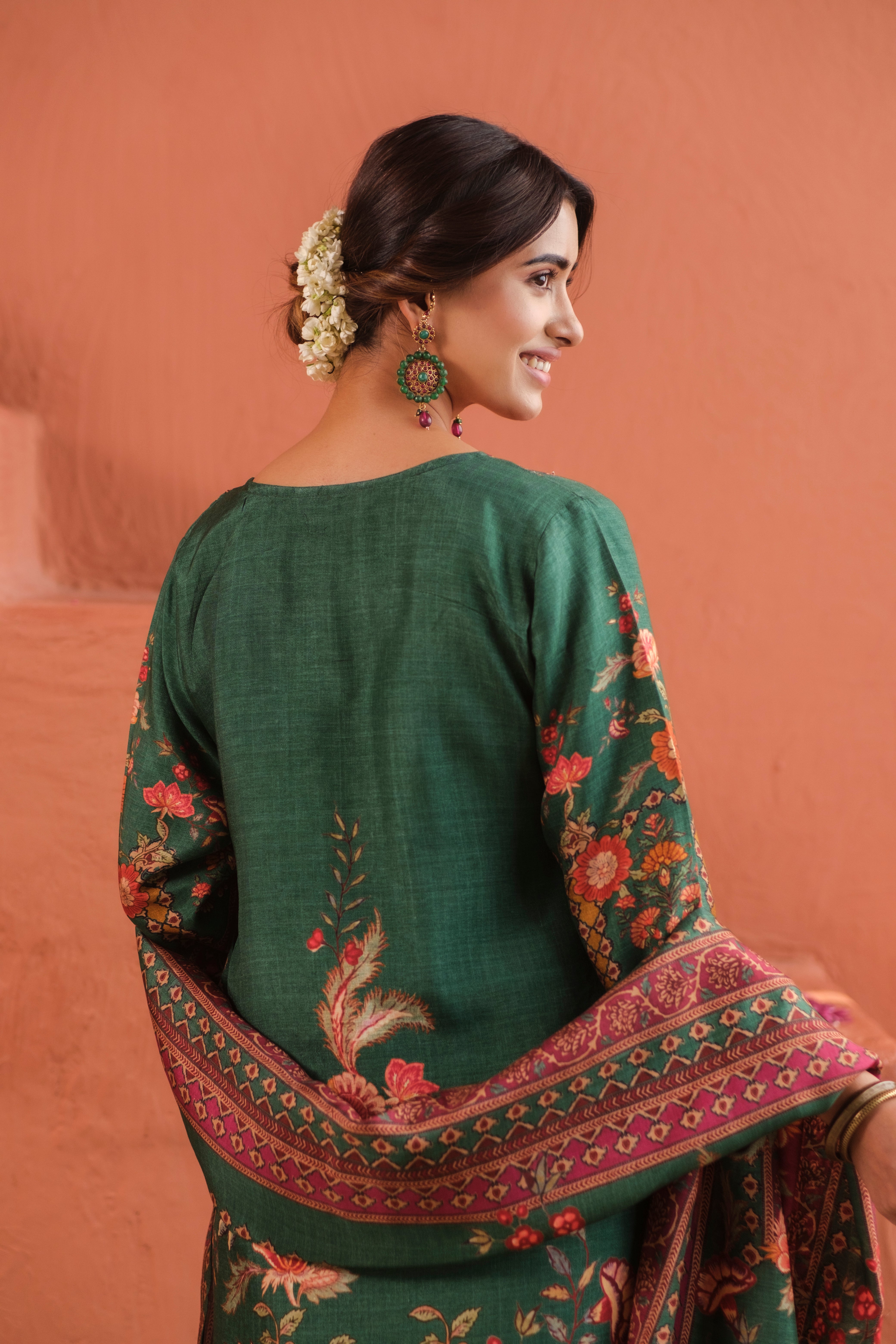 Emerald Green Dola Jacquard Suit Set with Dabka Work | HER-485