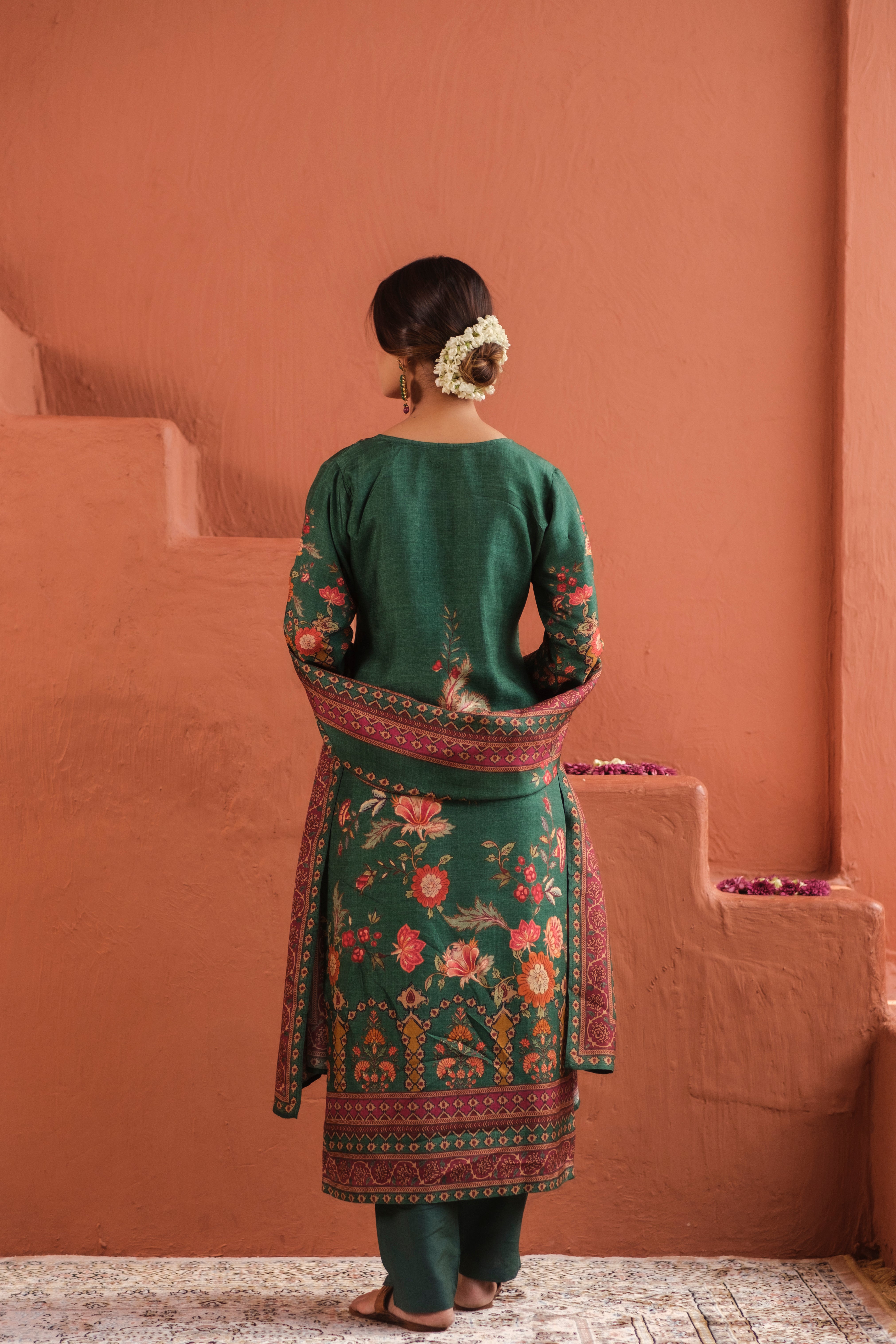 Emerald Green Dola Jacquard Suit Set with Dabka Work | HER-485