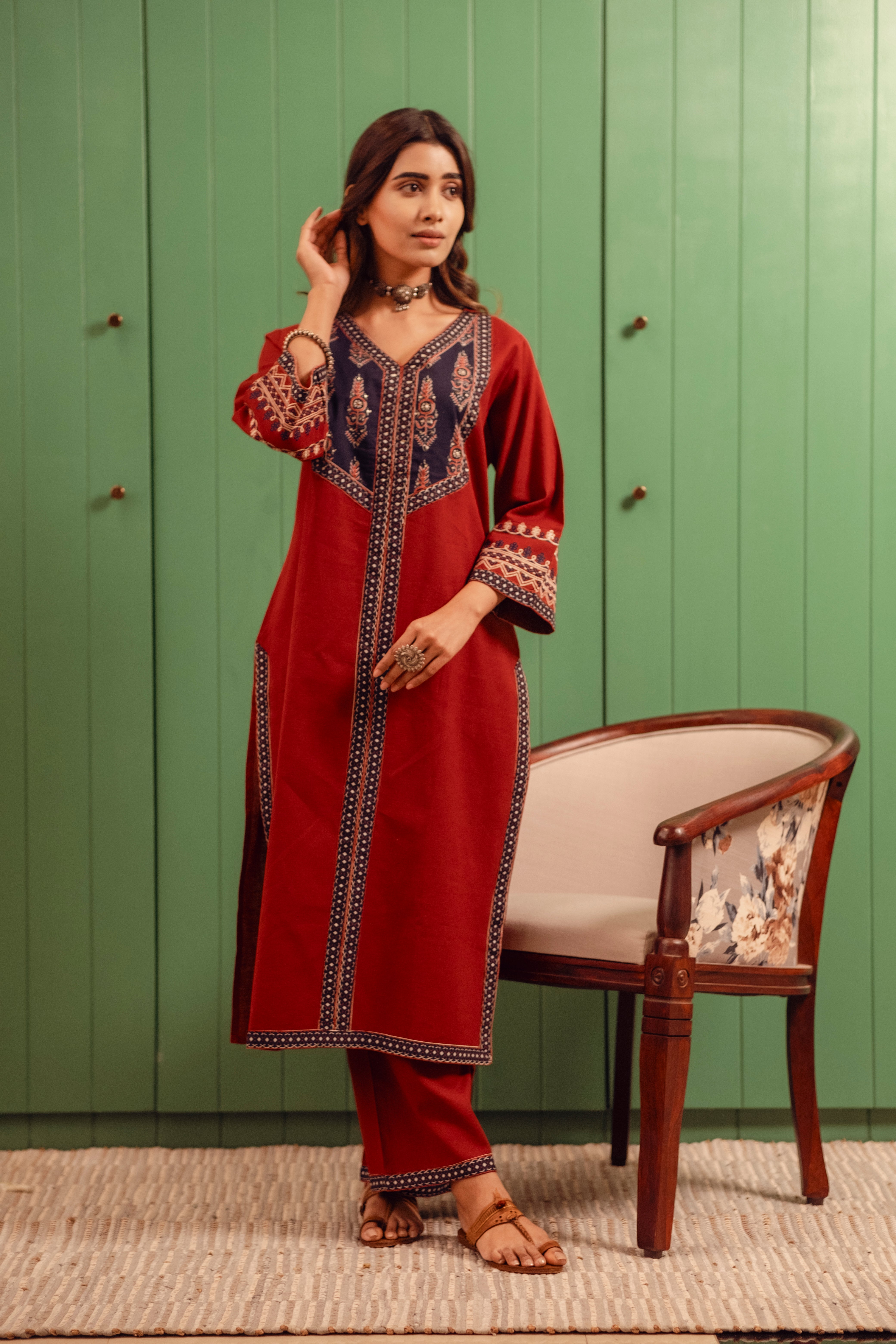 Maroon Cotton Kurta/Co-ord Set | HER-490