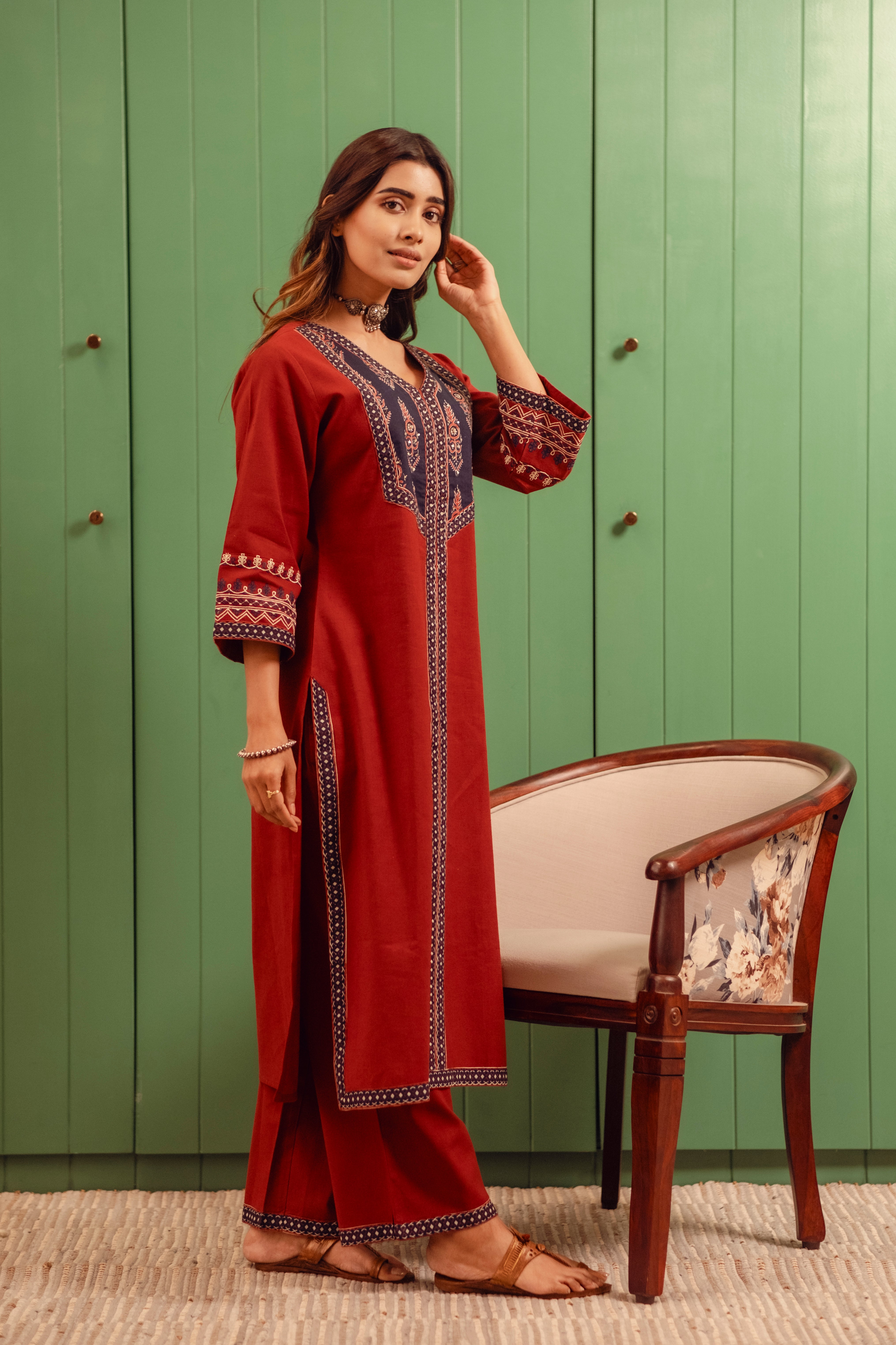Maroon Cotton Kurta/Co-ord Set | HER-490