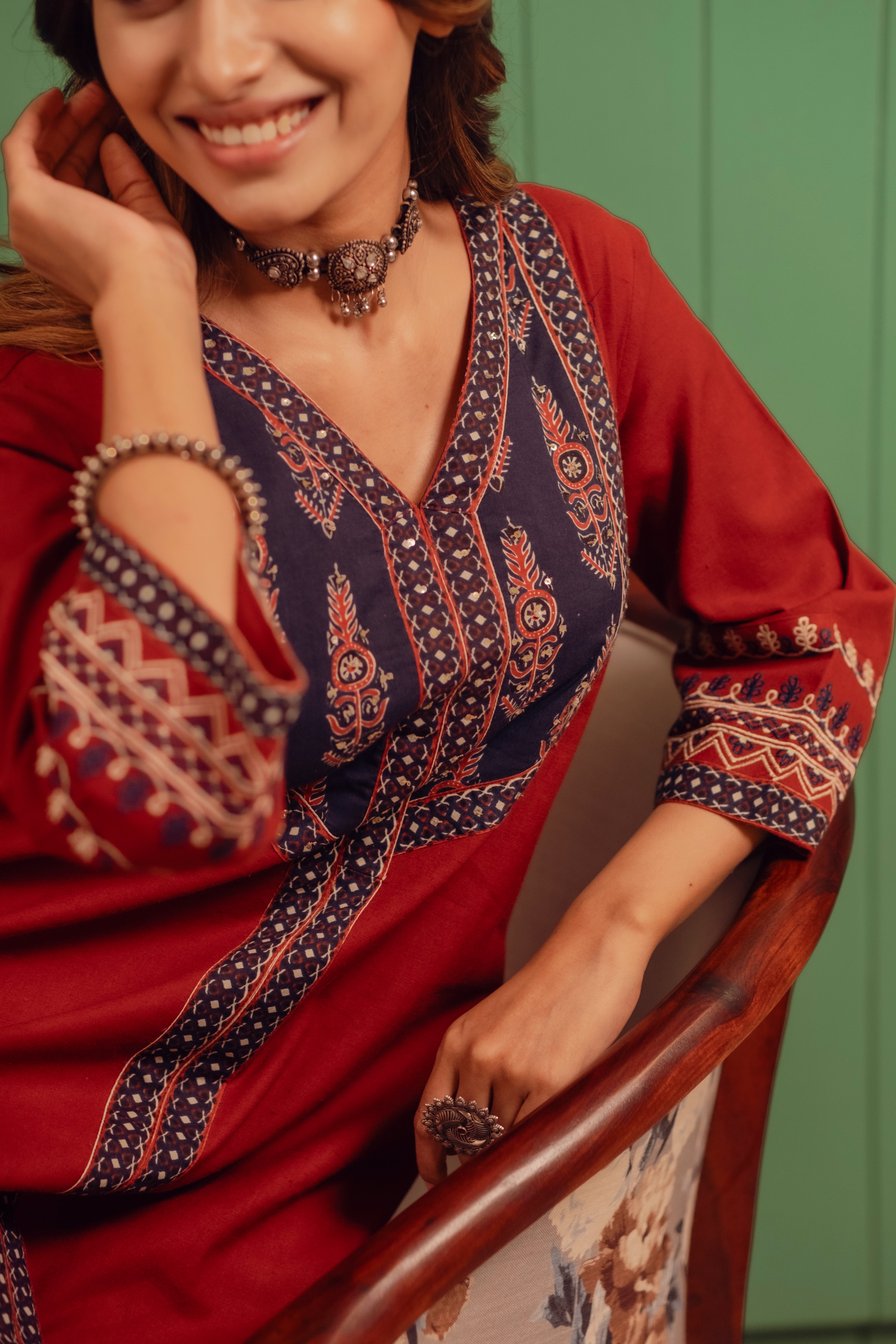 Maroon Cotton Kurta/Co-ord Set | HER-490