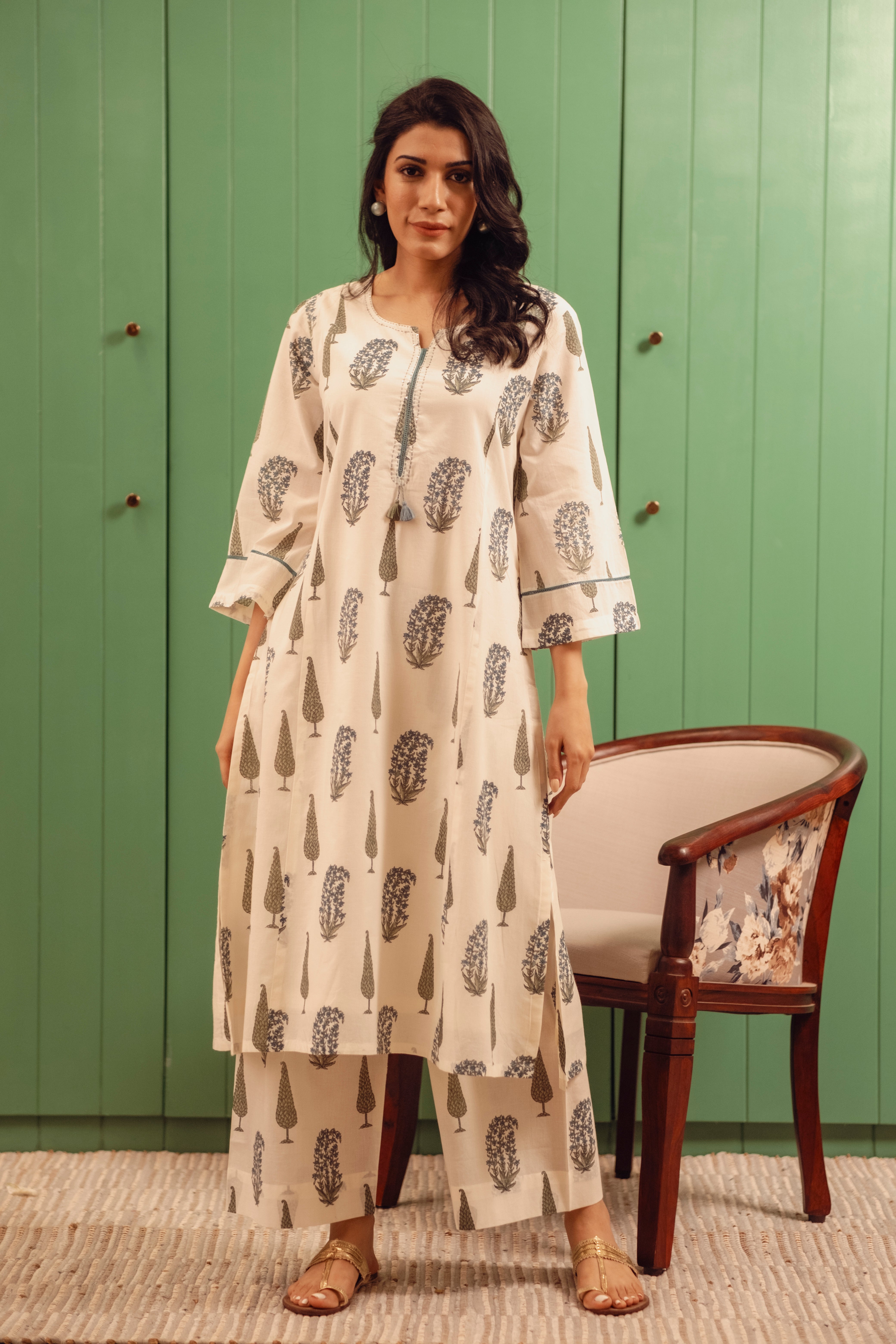 Paisley Hand-block Cotton Kurta/Co-ord Set | HER-520