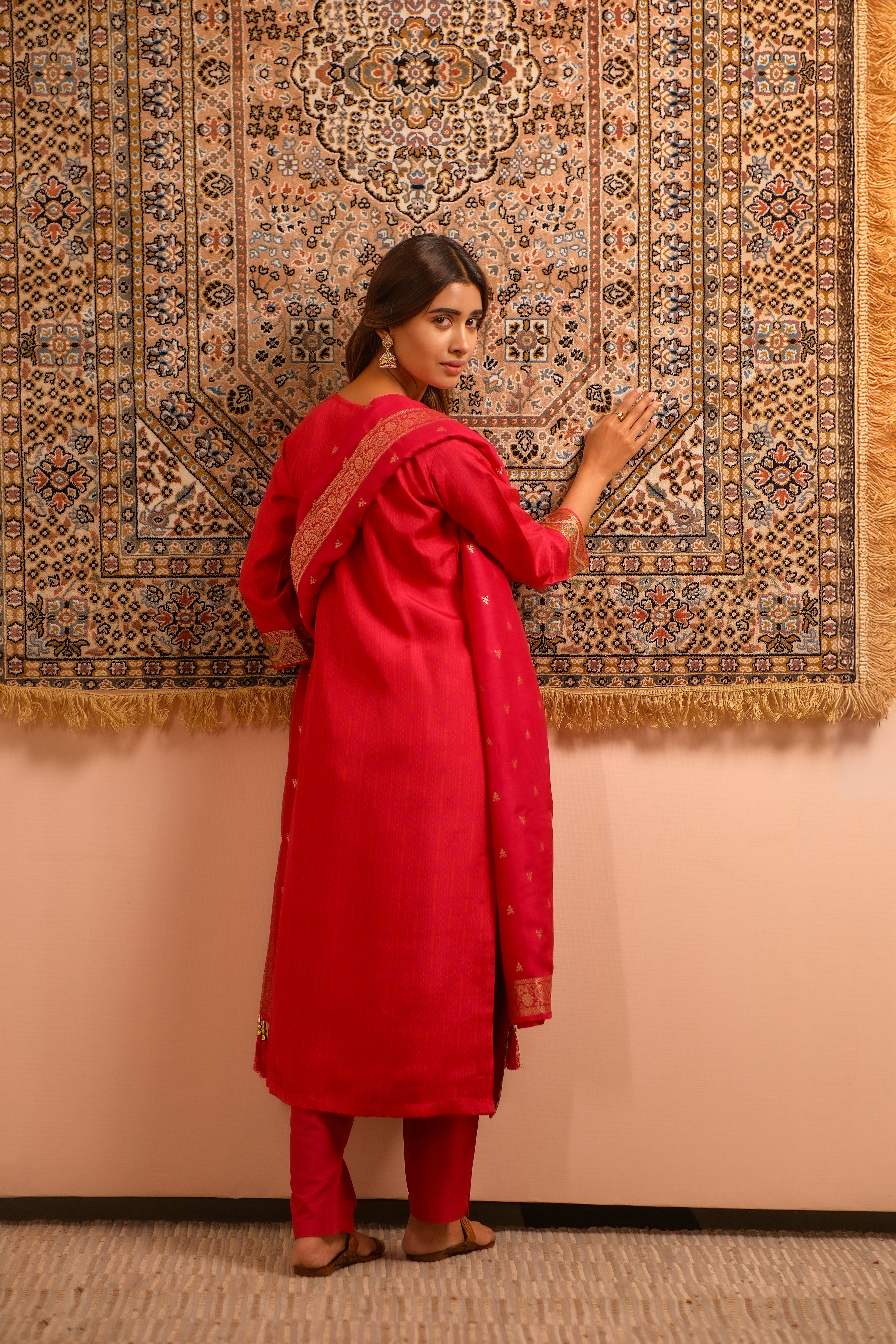 Meher Pink Dola Jacquard Suit Set | HER-487