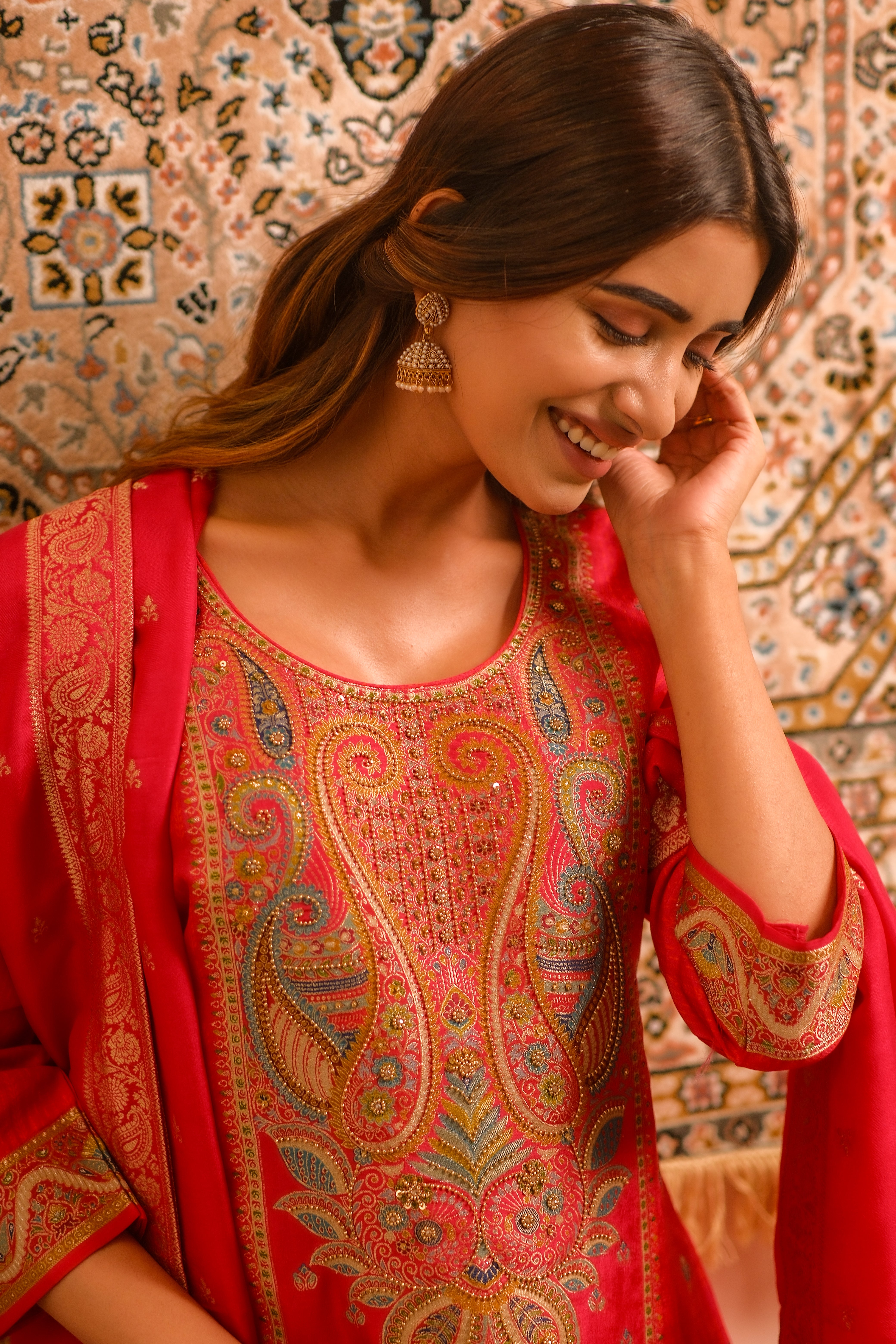 Meher Pink Dola Jacquard Suit Set | HER-487