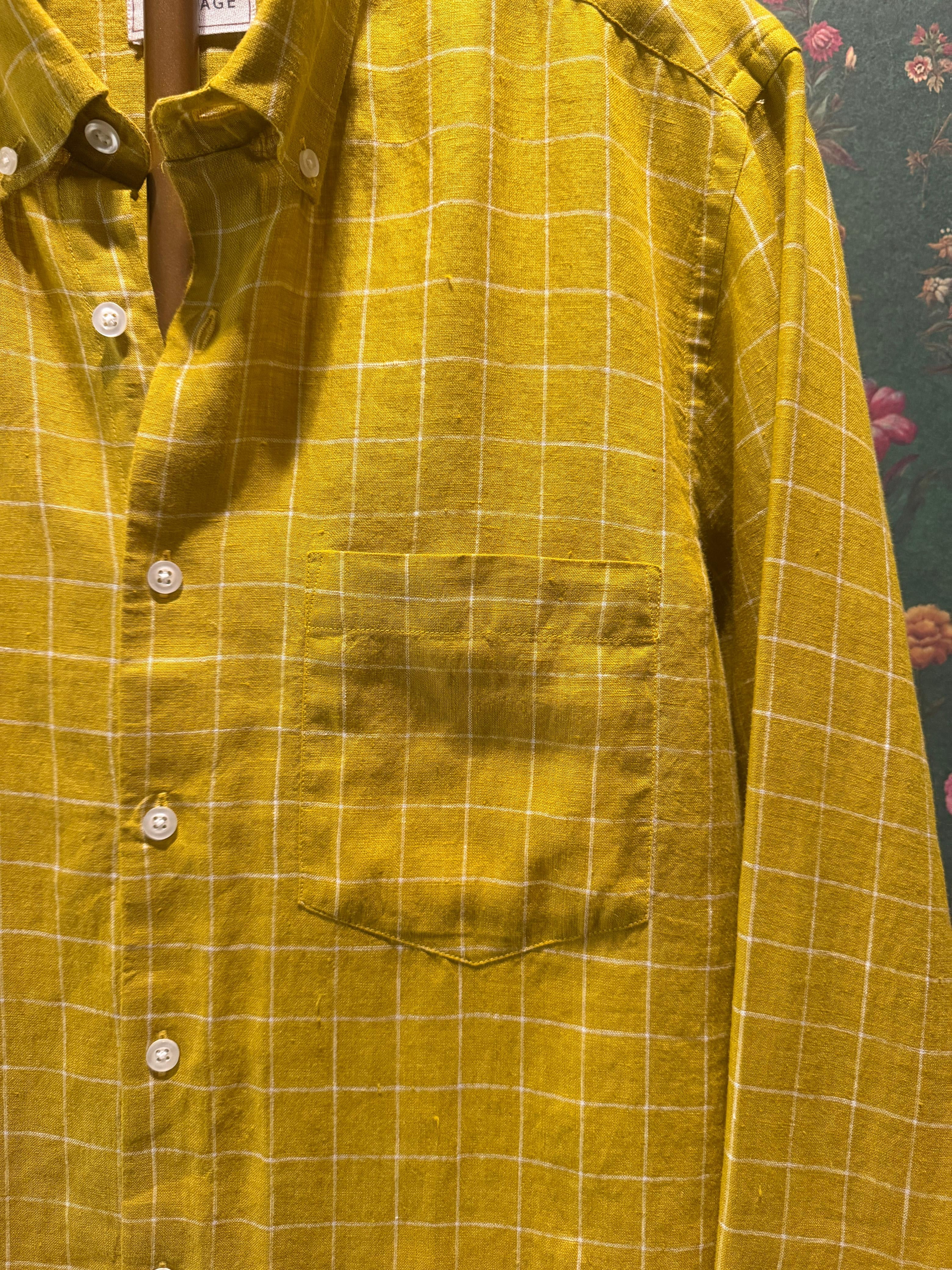 Mustard Yellow Check Men’s Pure Linen Full Sleeves Shirt
