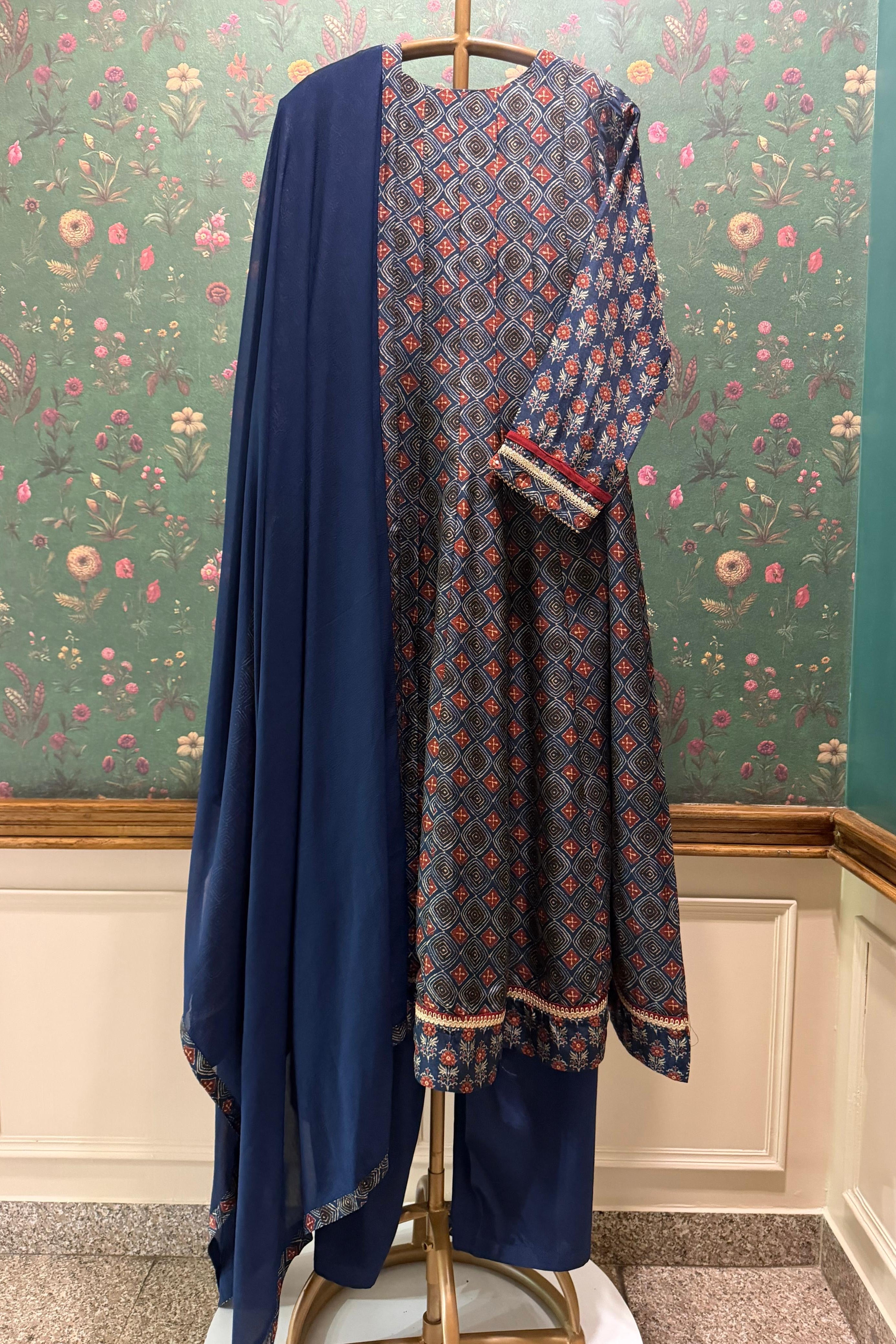 Raahi Blue Muslin A-Line Suit Set | HER-637 x Chetna Kapoor