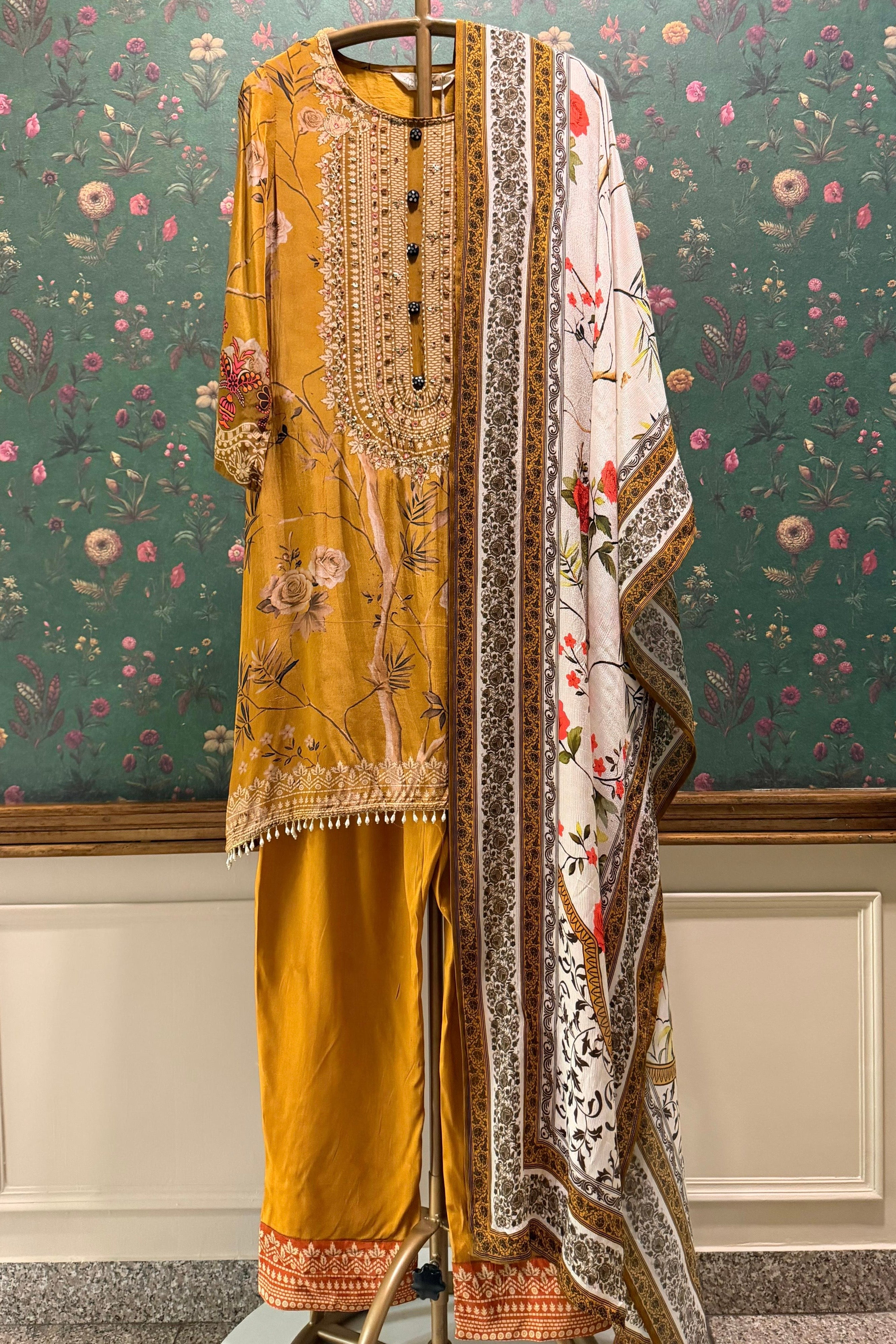 Mustard Rose Garden Embellished Suit Set | HER-614