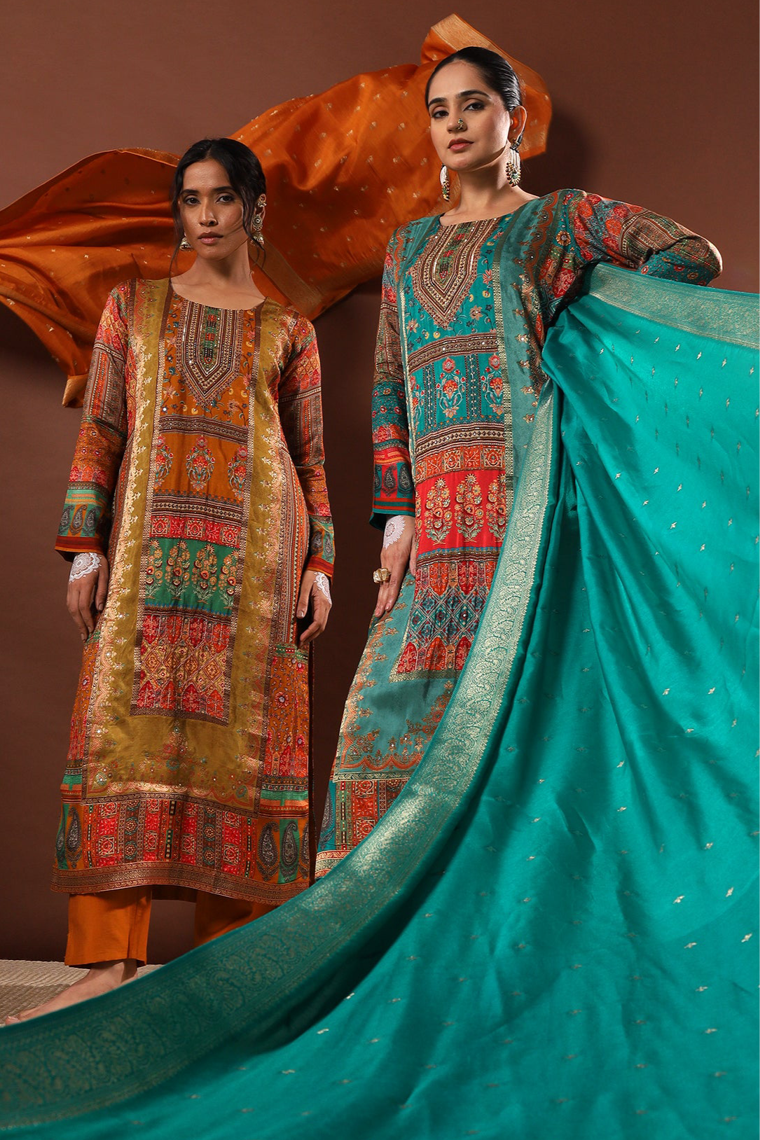 Ochre/Mustard Yellow Dola Jacquard Suit Set | HER-482