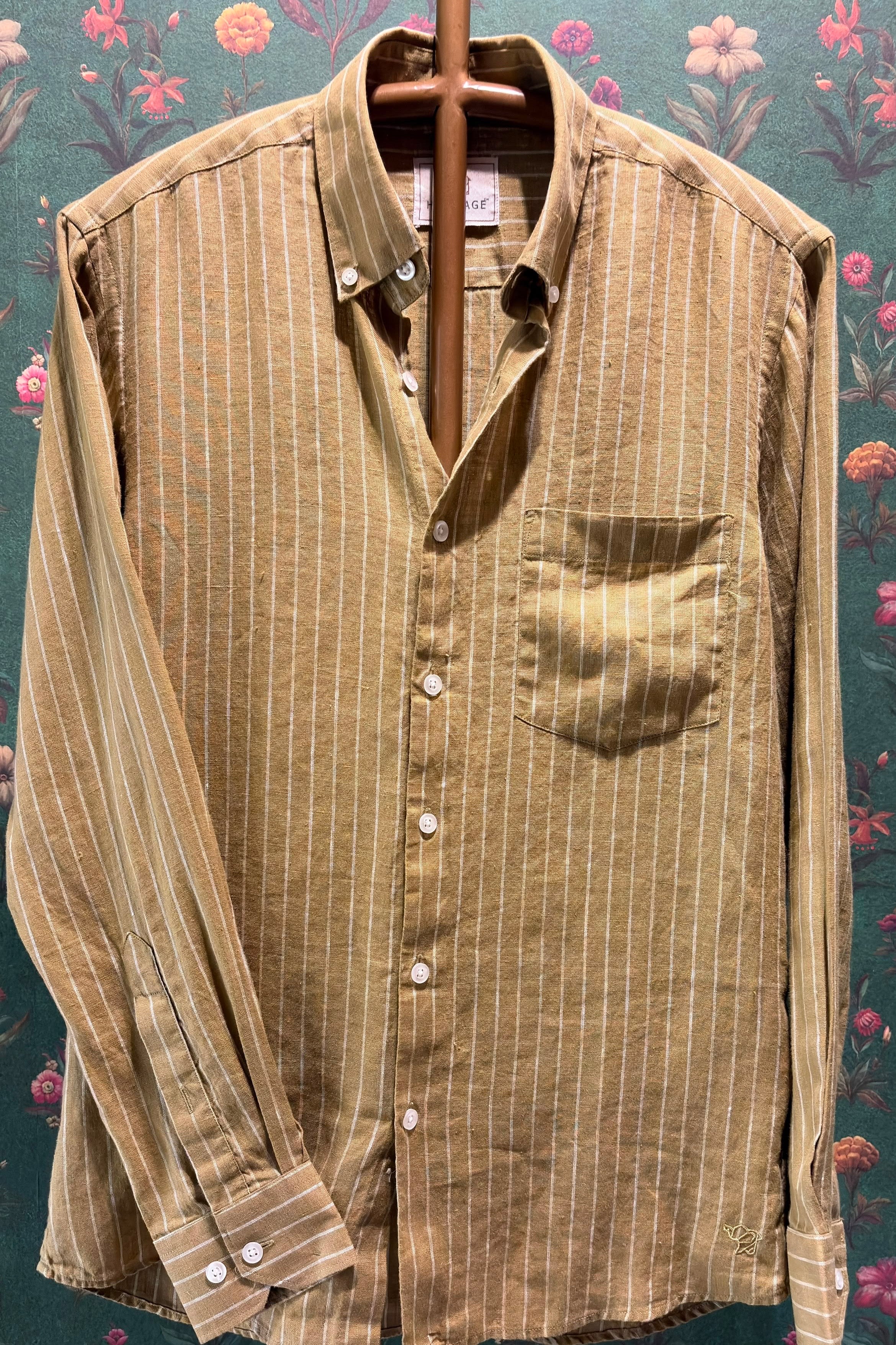 Tan Stripe Men’s Pure Linen Full Sleeves Shirt