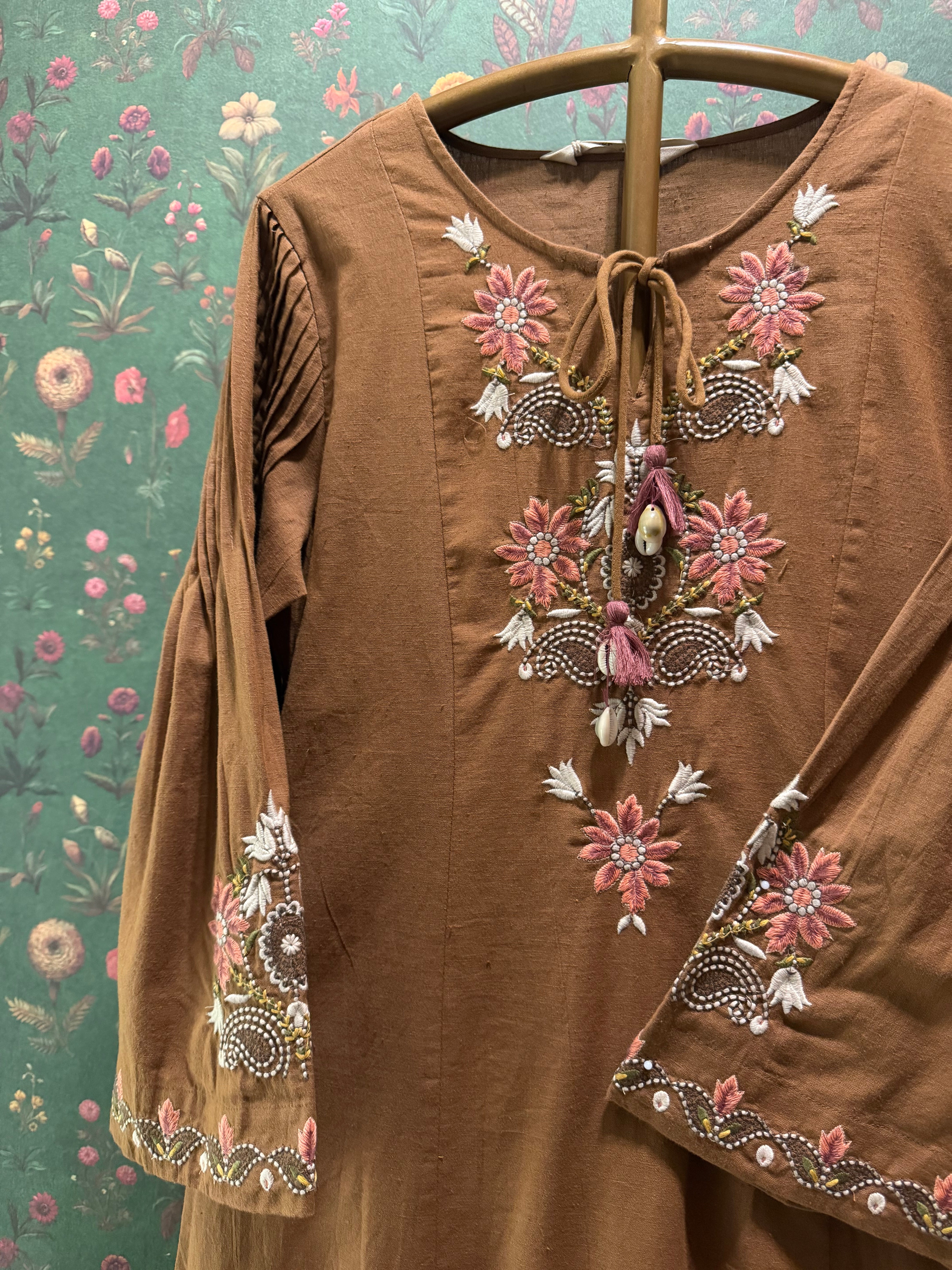 Caramel Brown Embroidered A-Line Kurta Set | HER-723