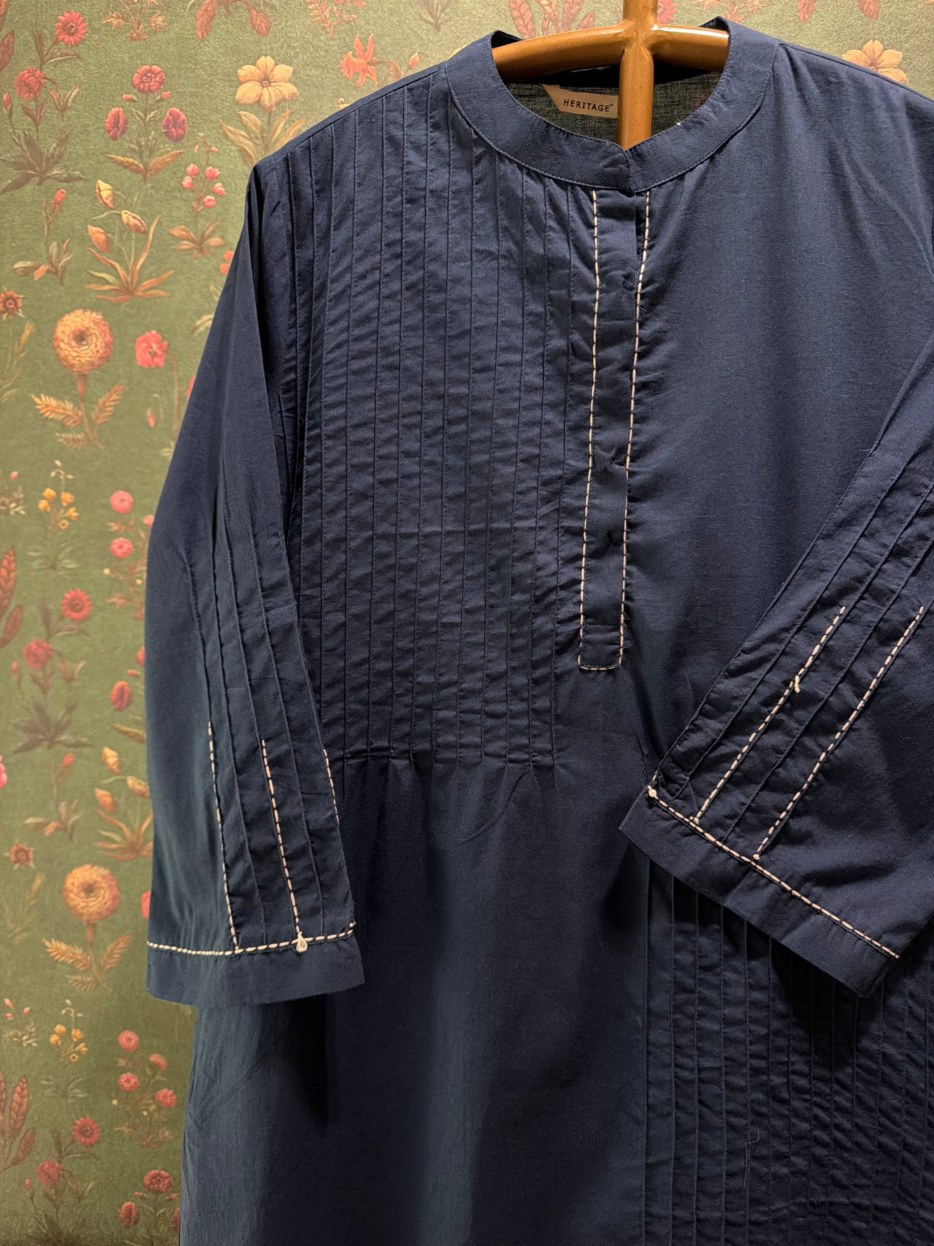 Navy Blue Pintuck Kurta Set | HER-698